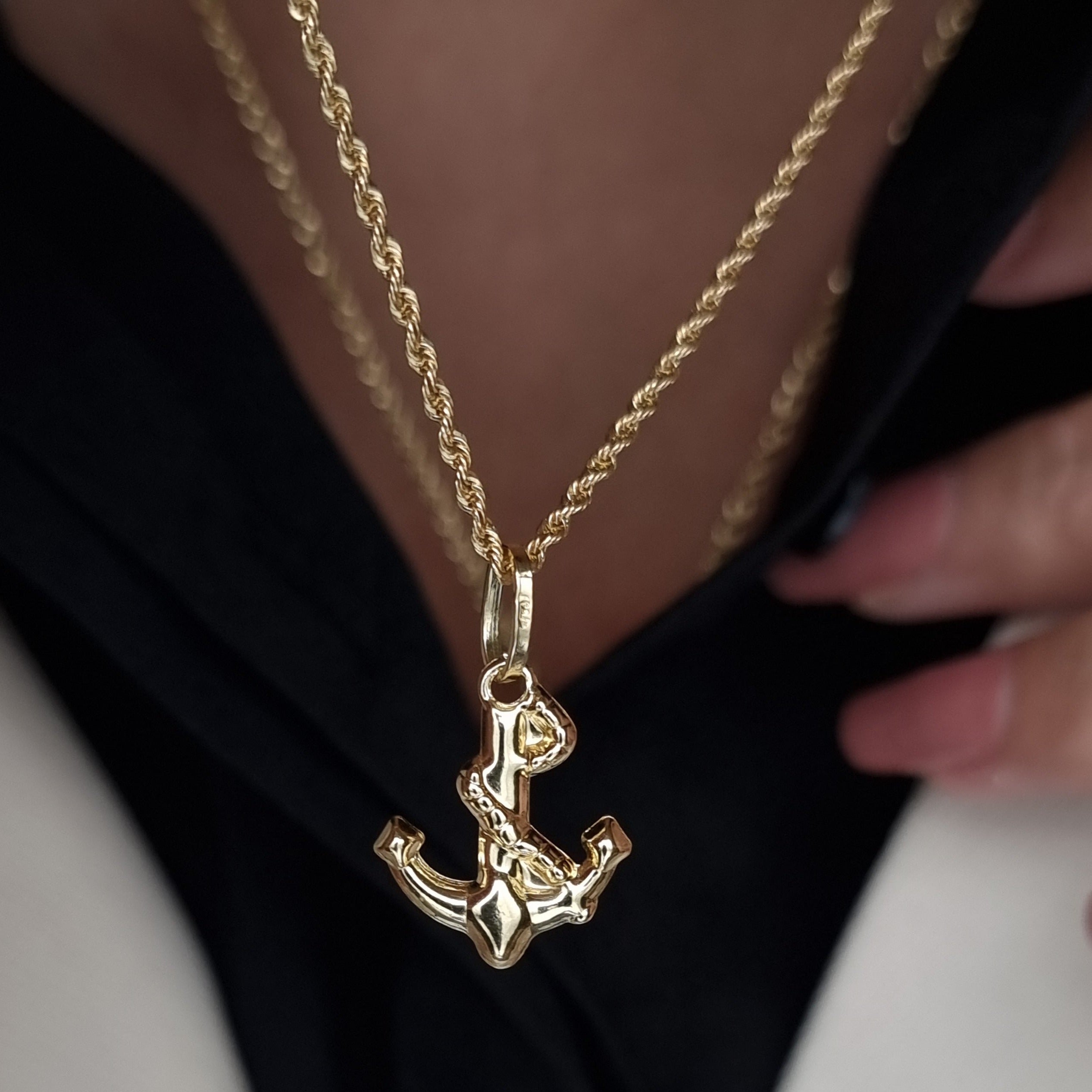 18K Pure Gold Anchor Necklace