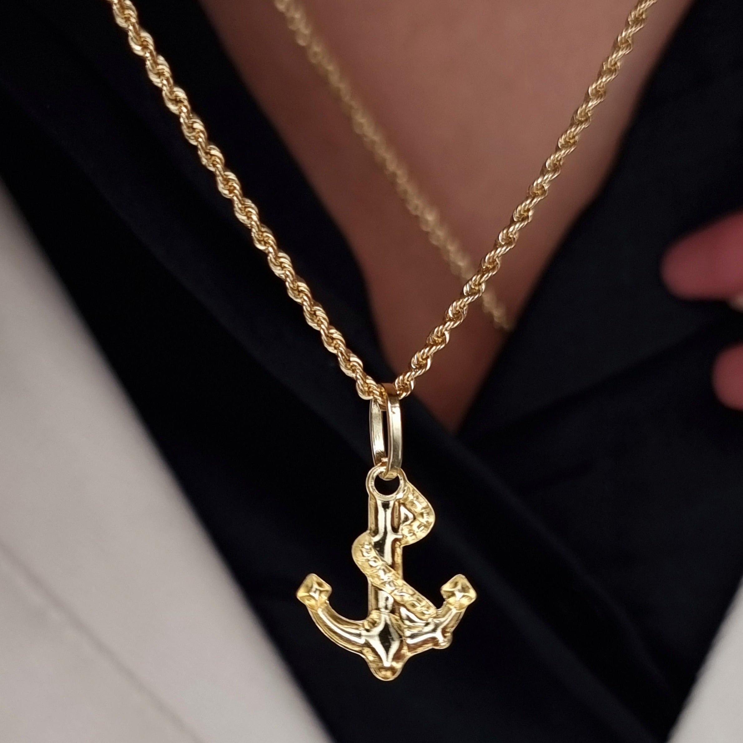 18K Pure Gold Anchor Necklace