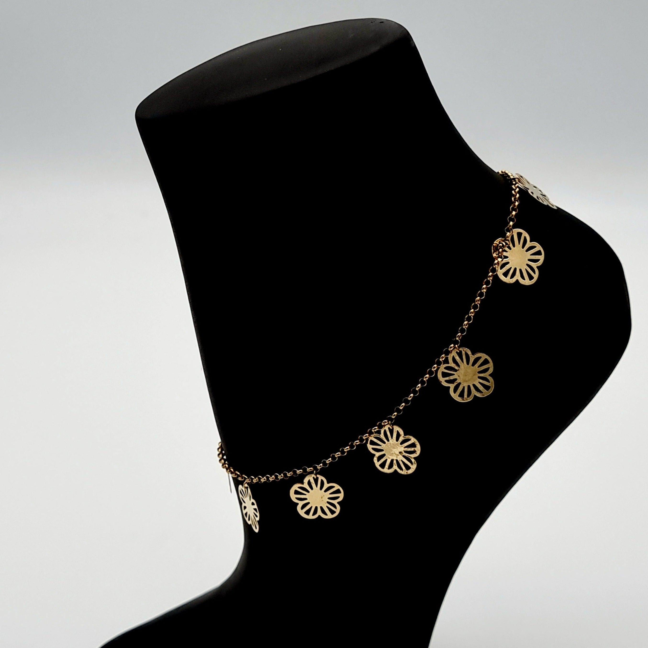 18K Pure Gold Hanging Flower Anklet