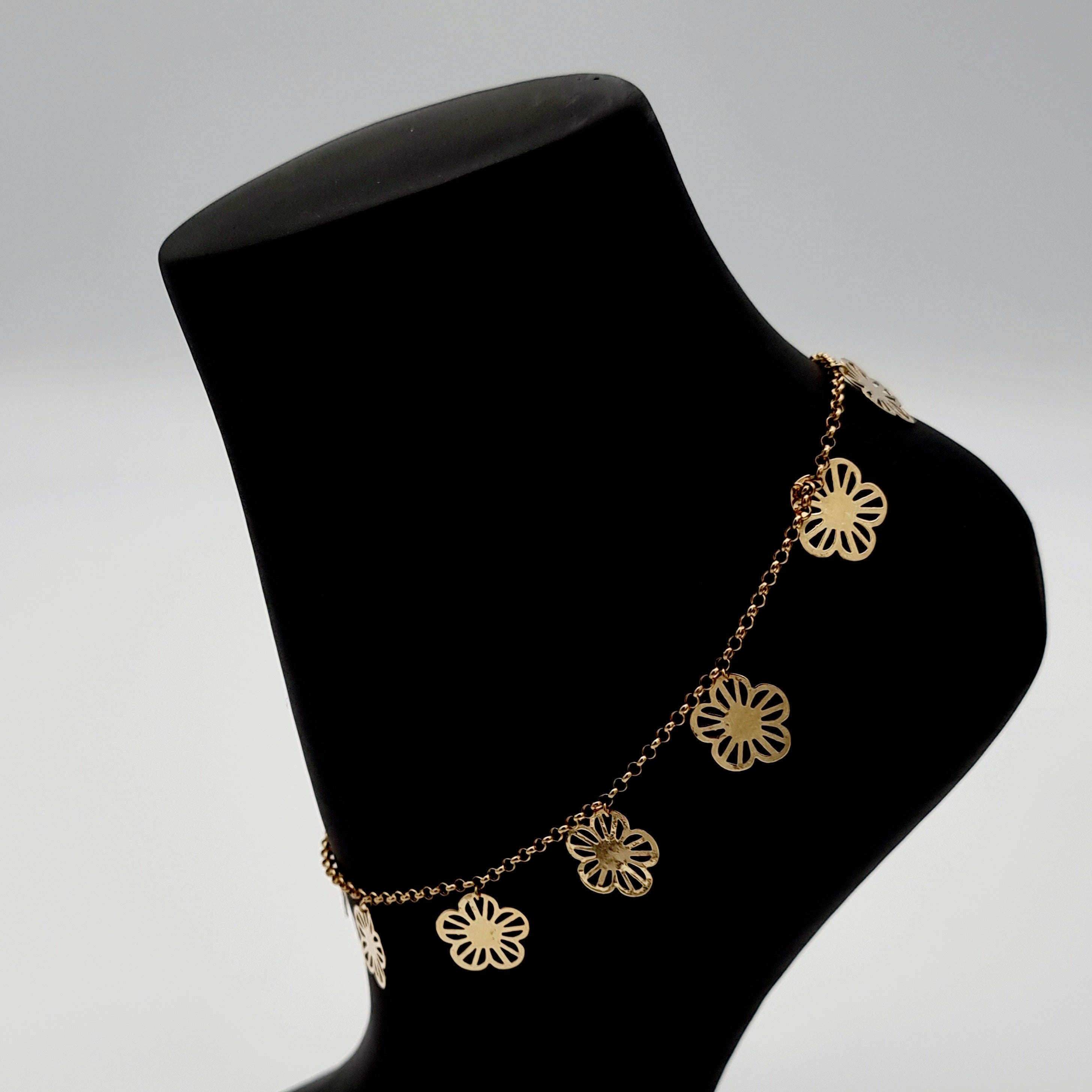 18K Pure Gold Hanging Flower Anklet