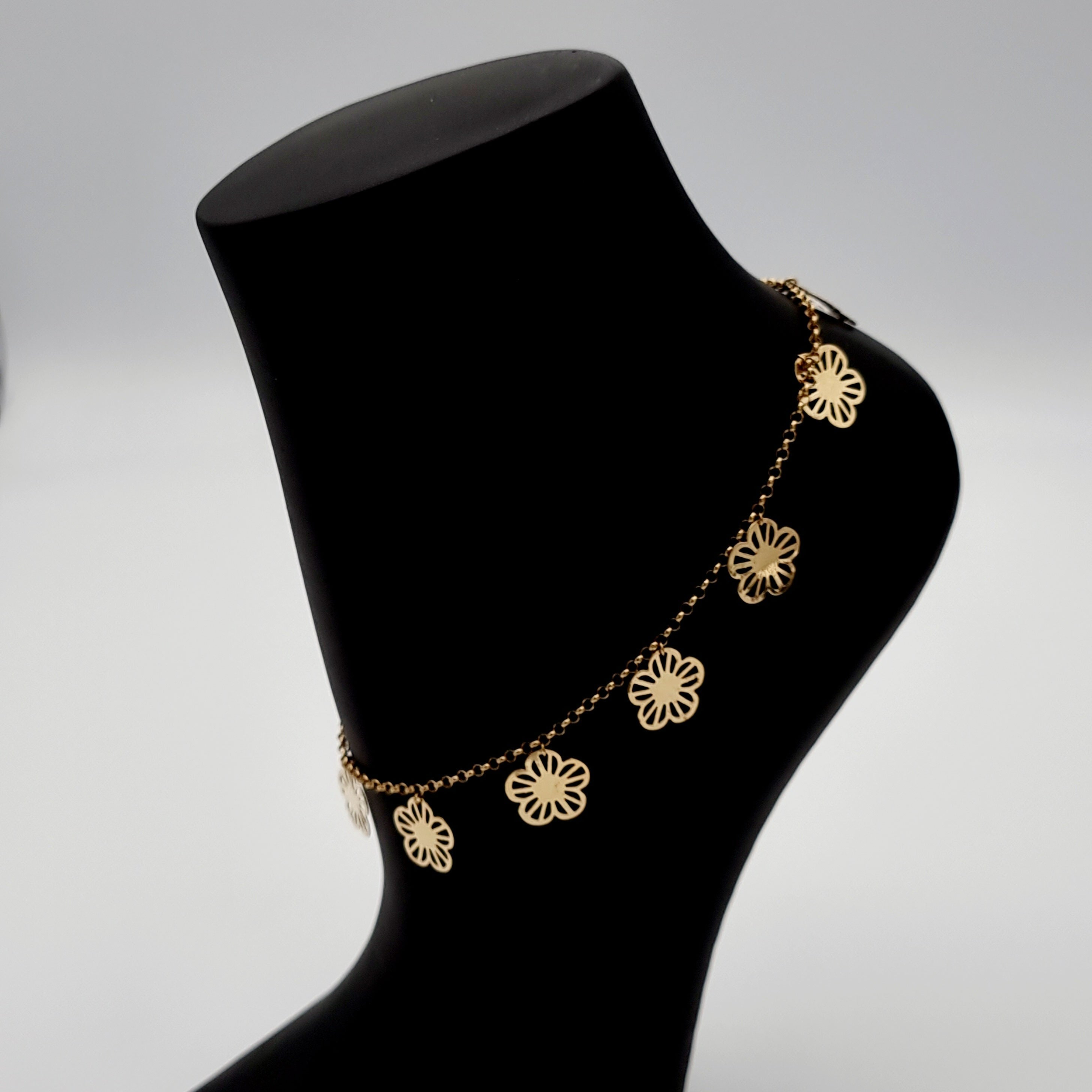 18K Pure Gold Hanging Flower Anklet