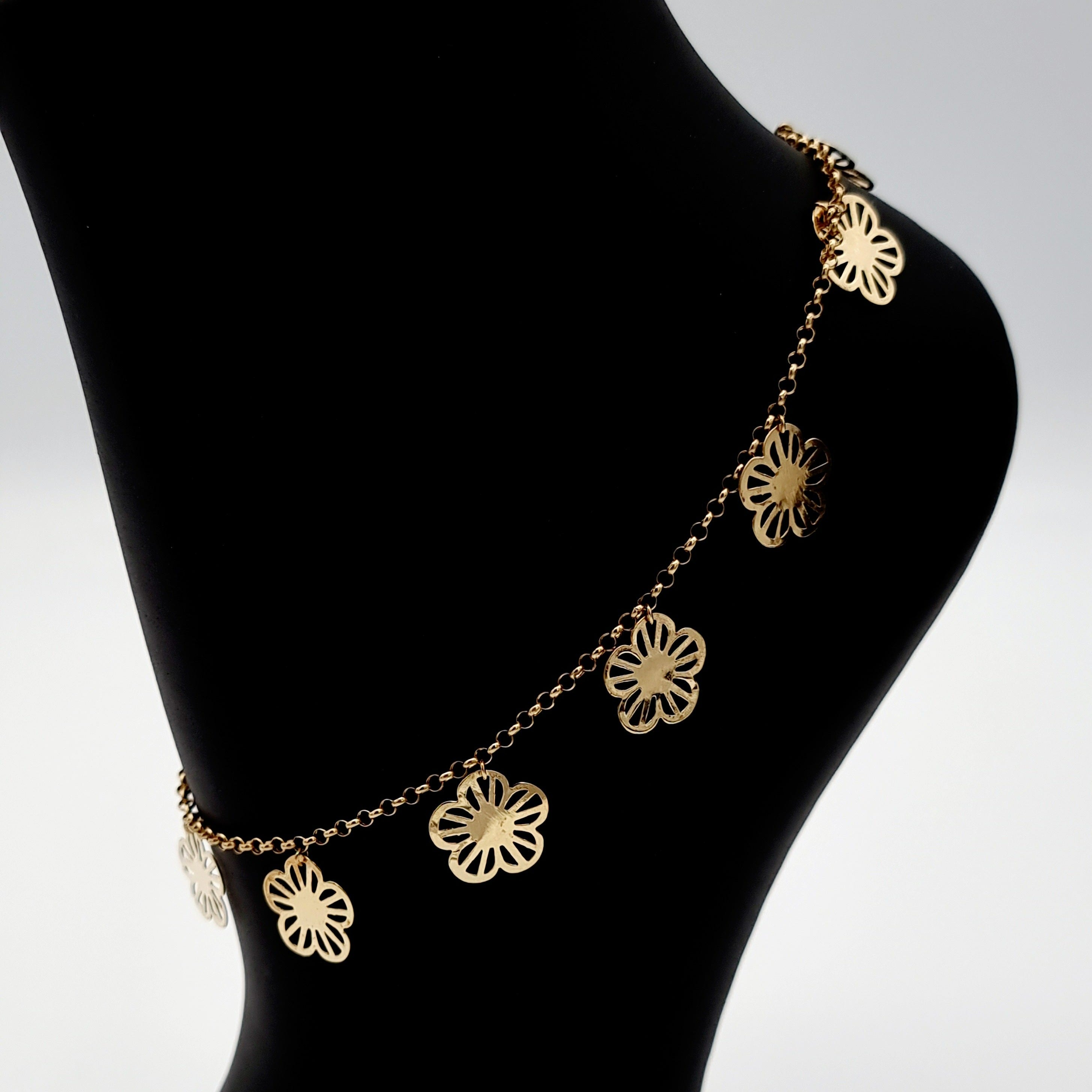 18K Pure Gold Hanging Flower Anklet