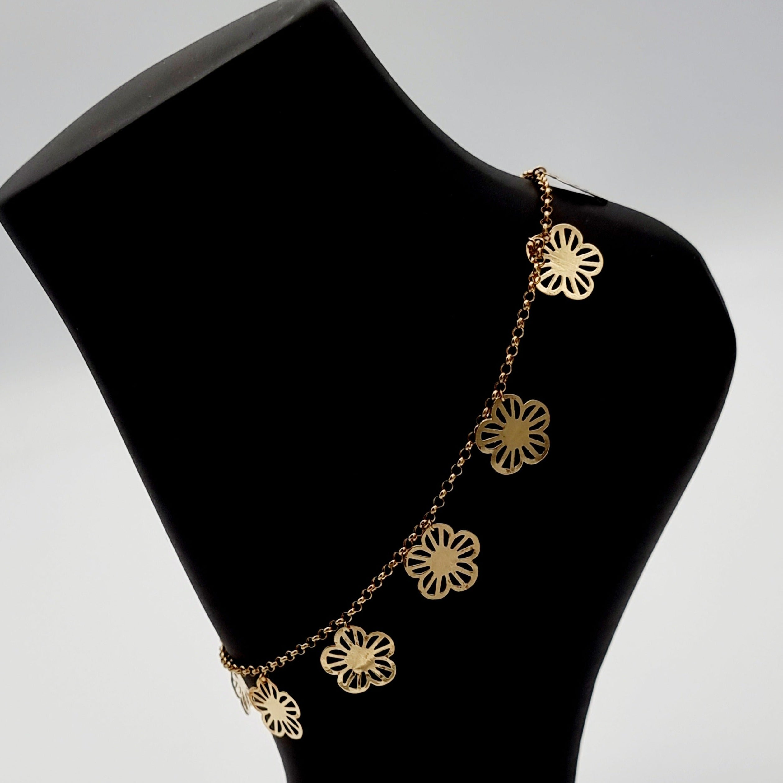 18K Pure Gold Hanging Flower Anklet