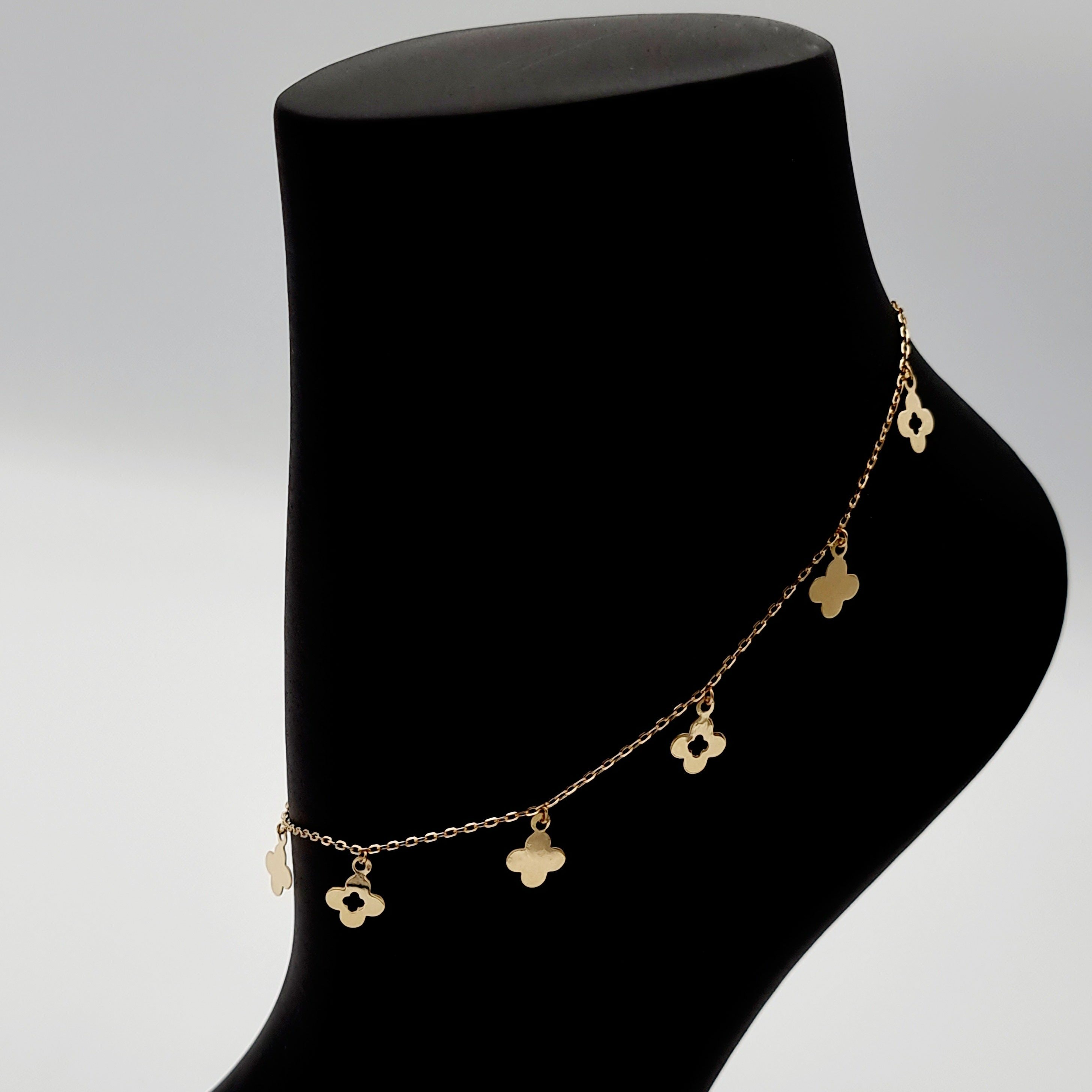 18K Pure Gold Hanging Flower Anklet