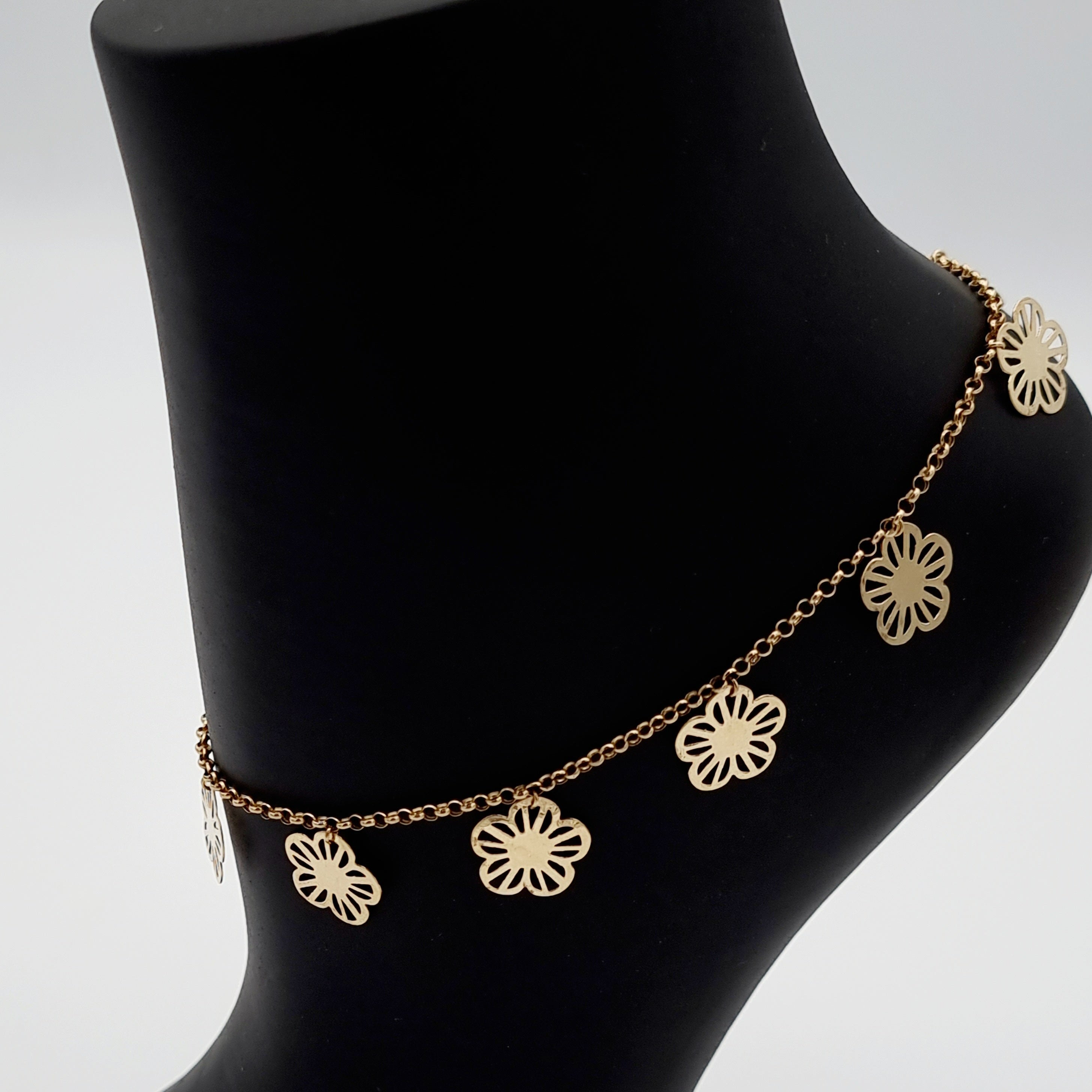 18K Pure Gold Hanging Flower Anklet