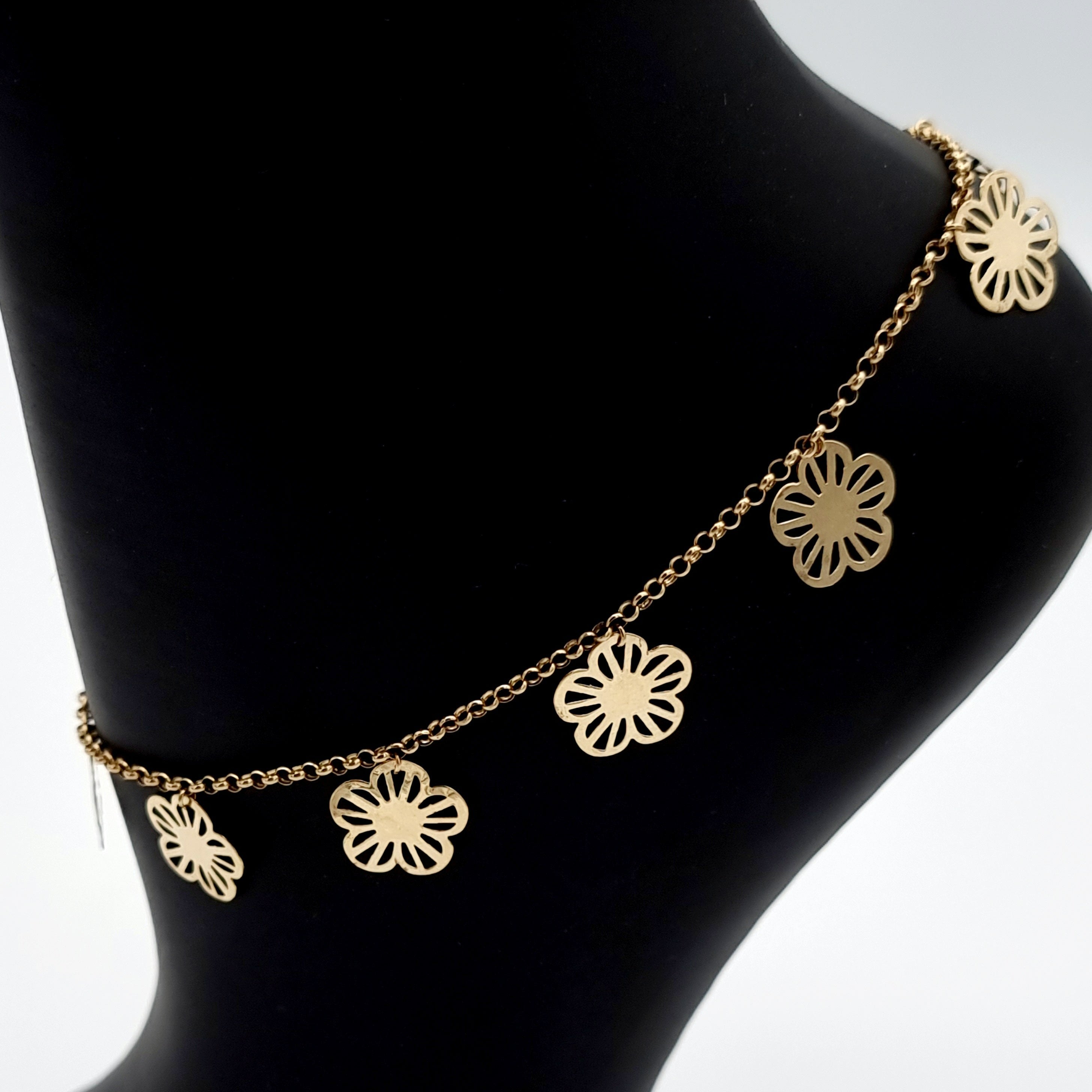 18K Pure Gold Hanging Flower Anklet