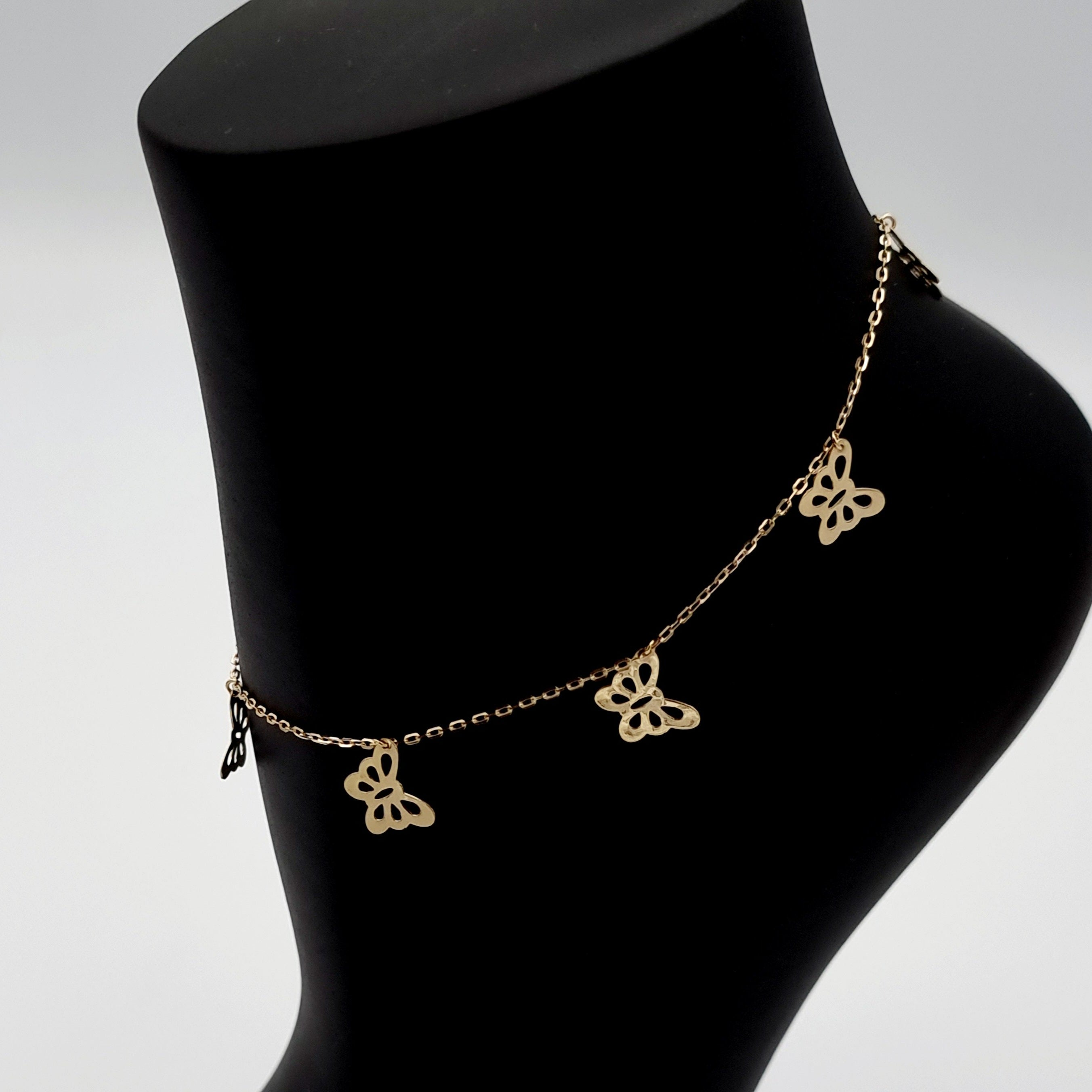 18K Pure Gold Hanging Butterfly Anklet