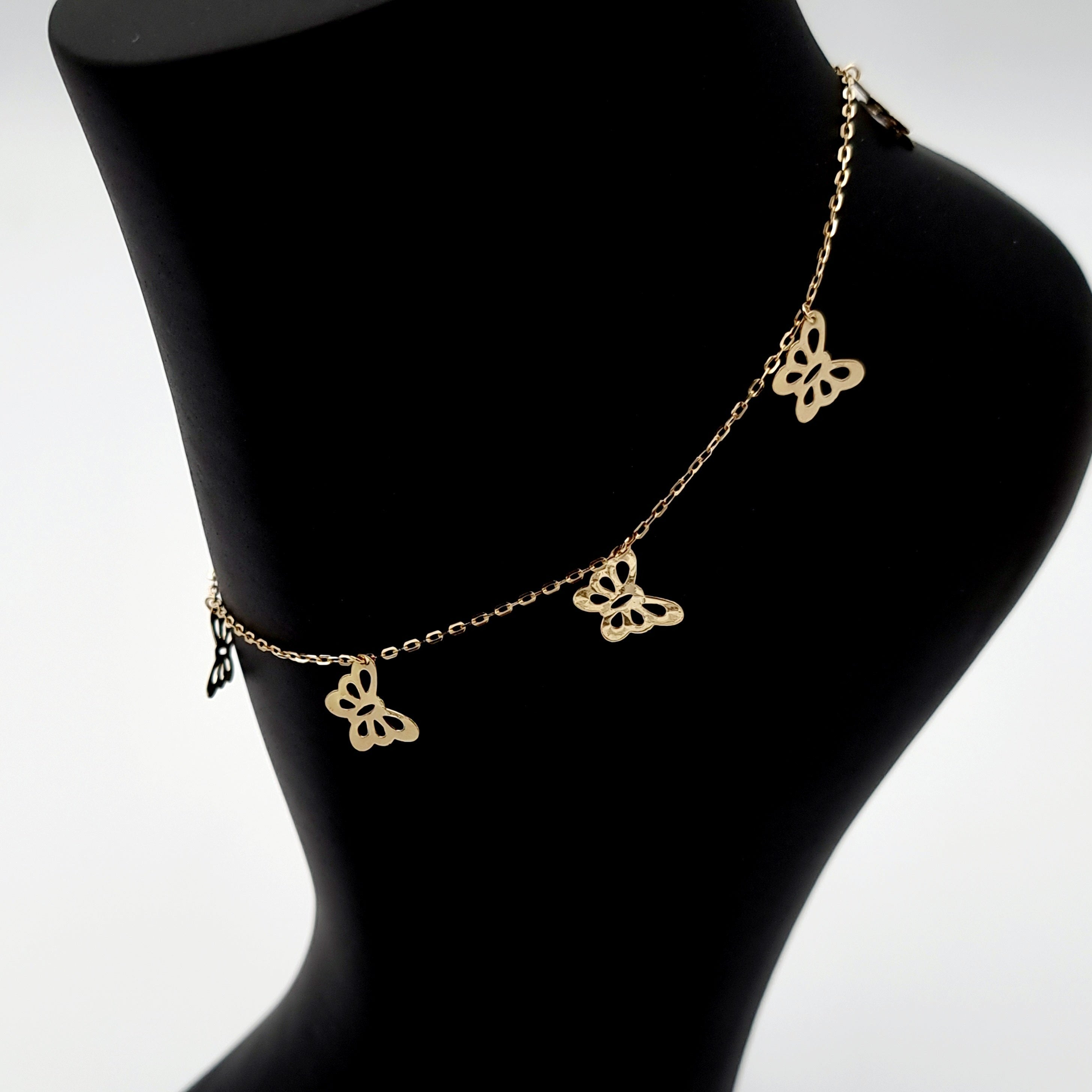 18K Pure Gold Hanging Butterfly Anklet