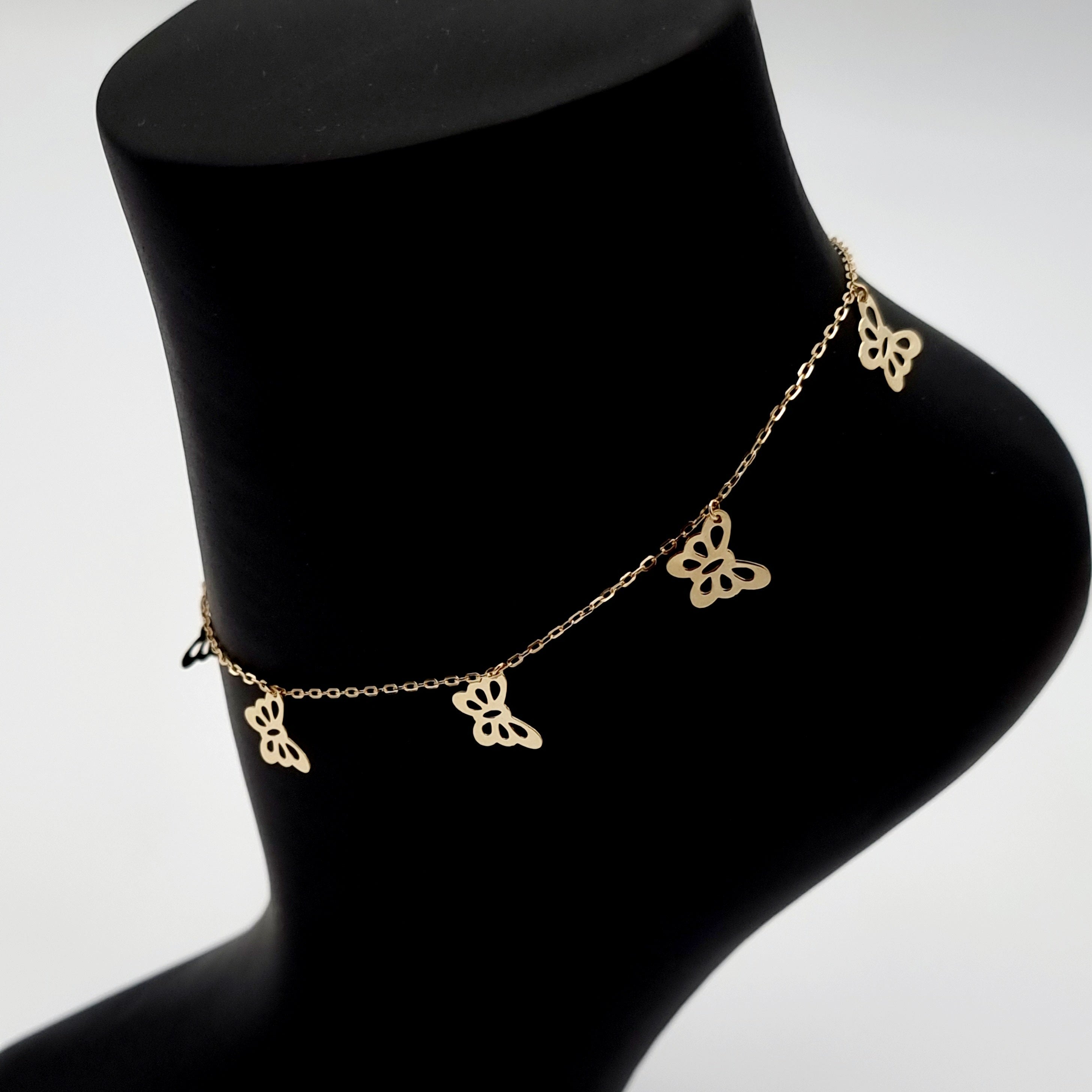 18K Pure Gold Hanging Butterfly Anklet