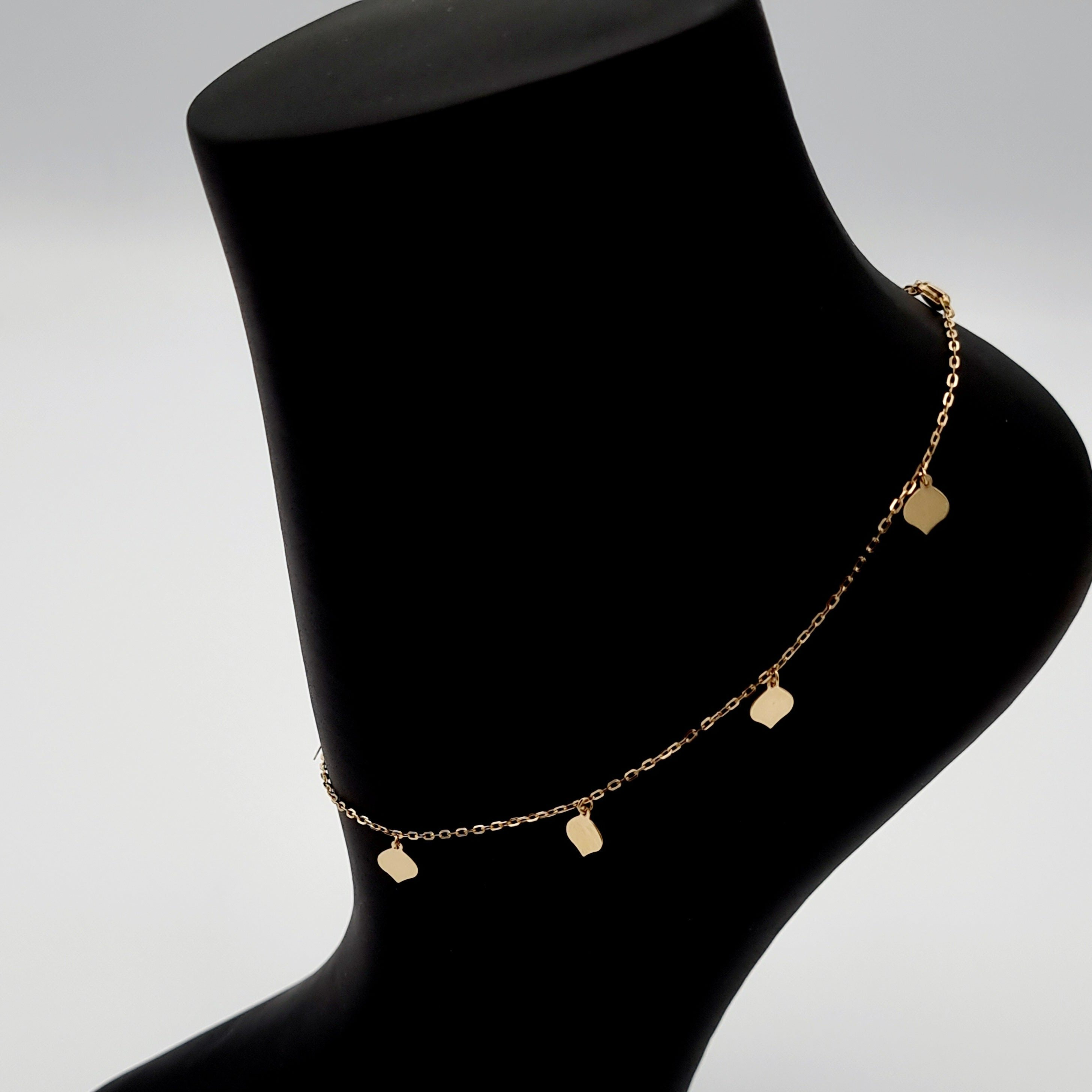 18K Pure Gold Hanging Leaf Anklet