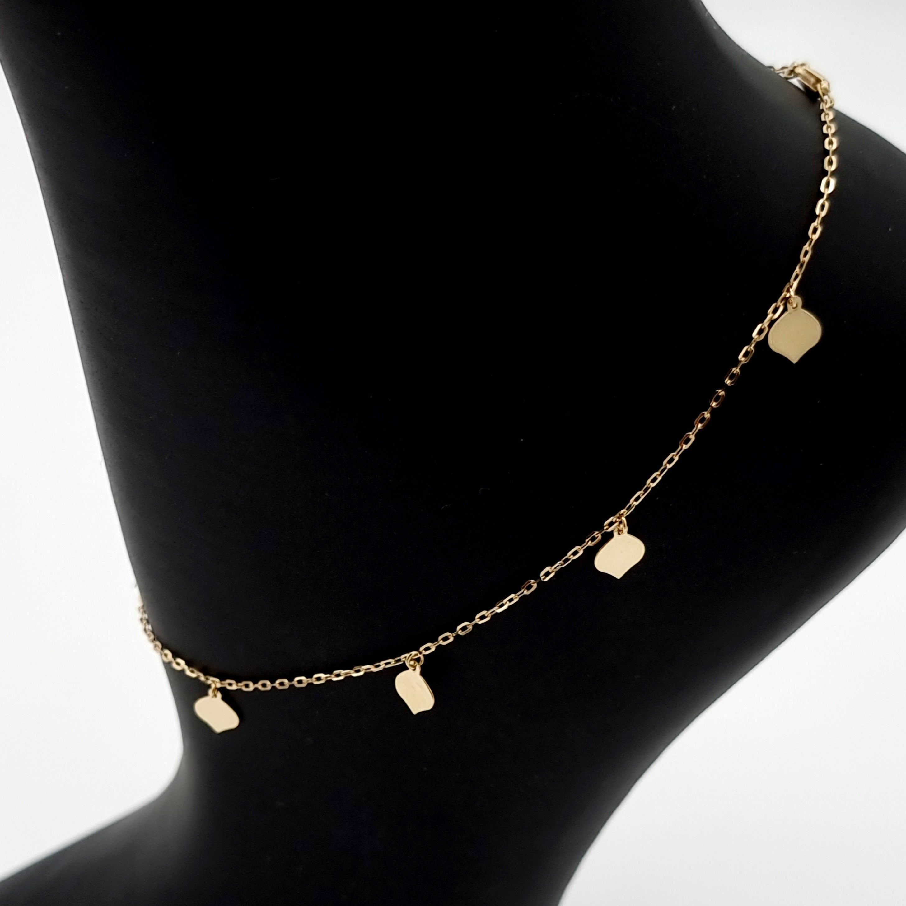 18K Pure Gold Hanging Leaf Anklet