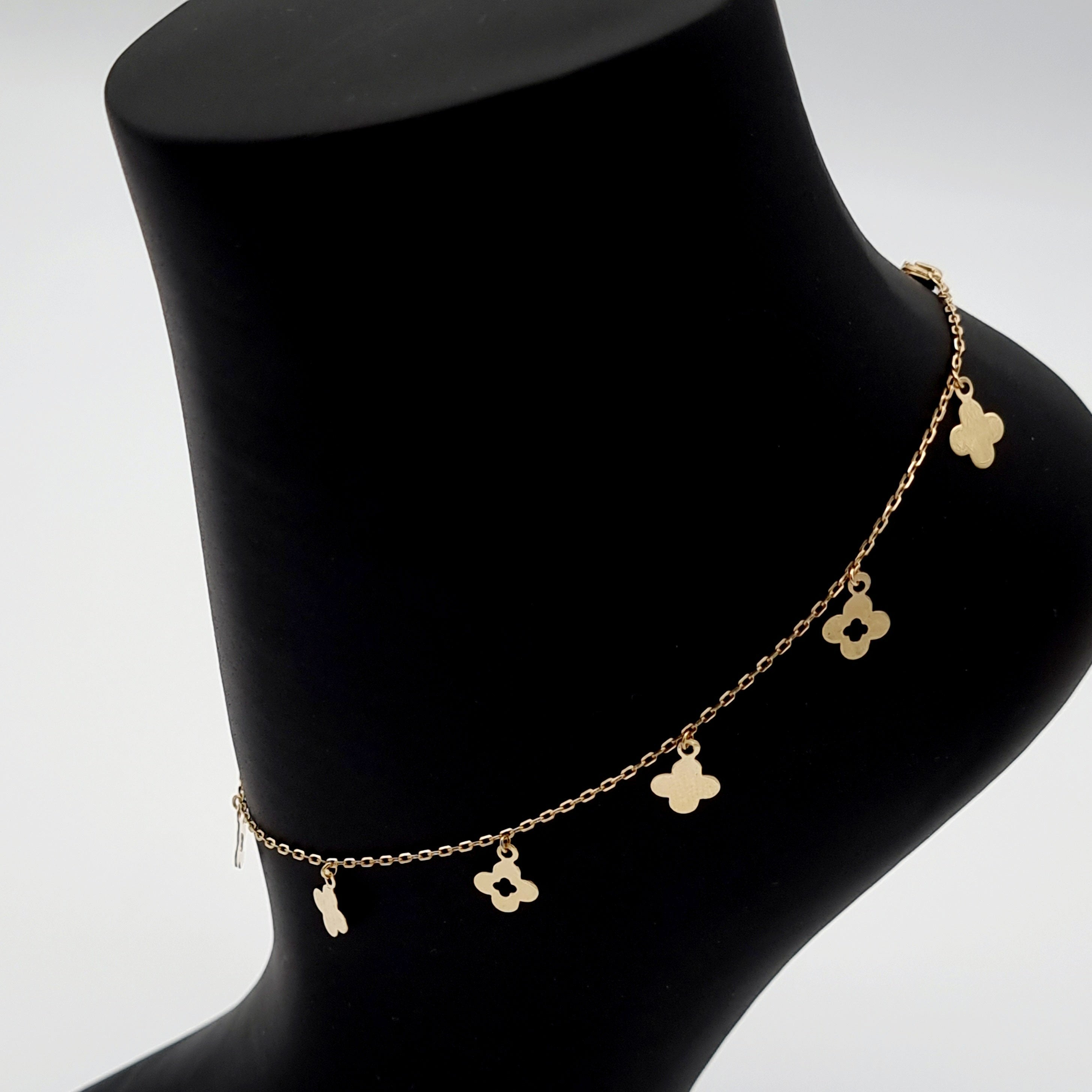 18K Pure Gold Hanging Flower Anklet