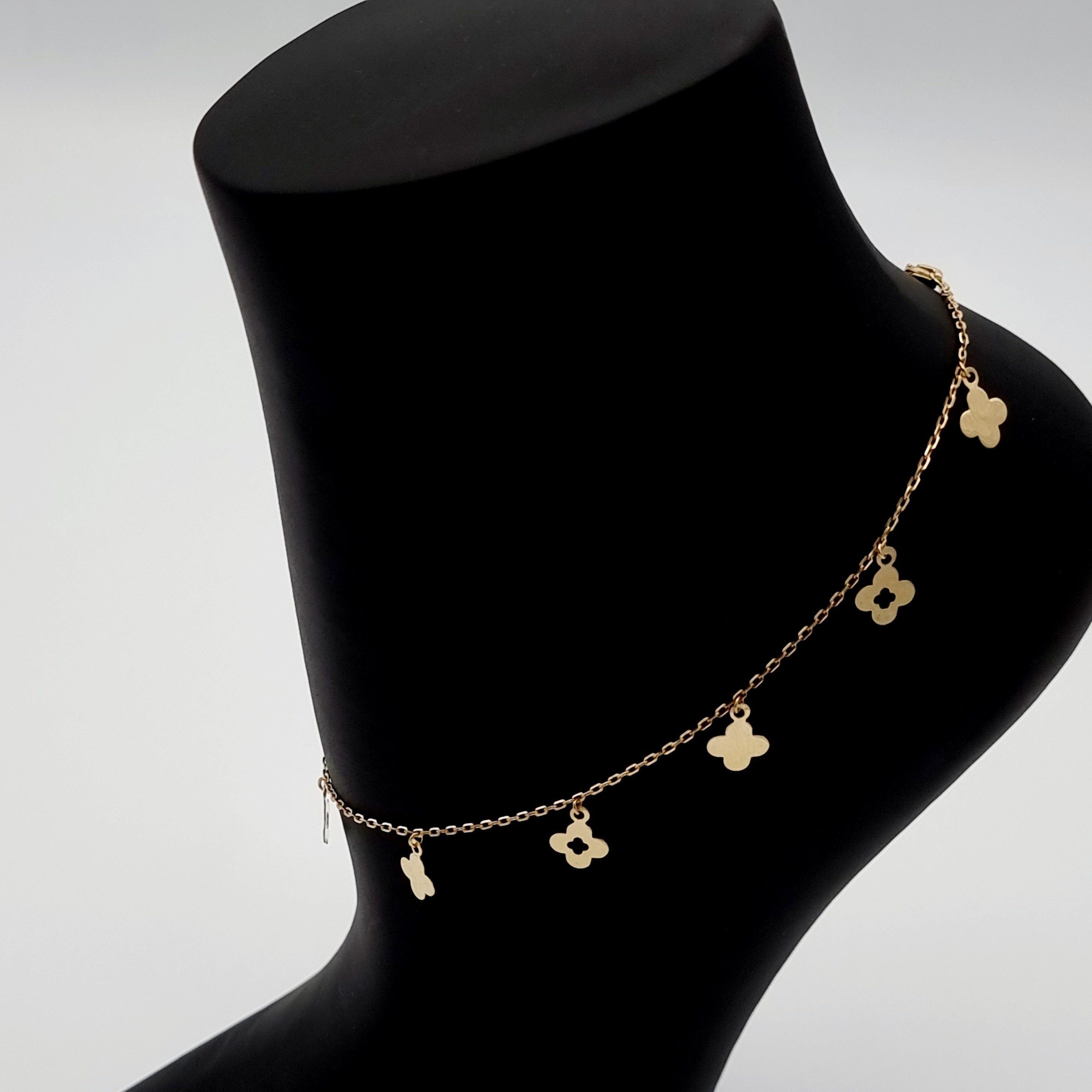 18K Pure Gold Hanging Flower Anklet