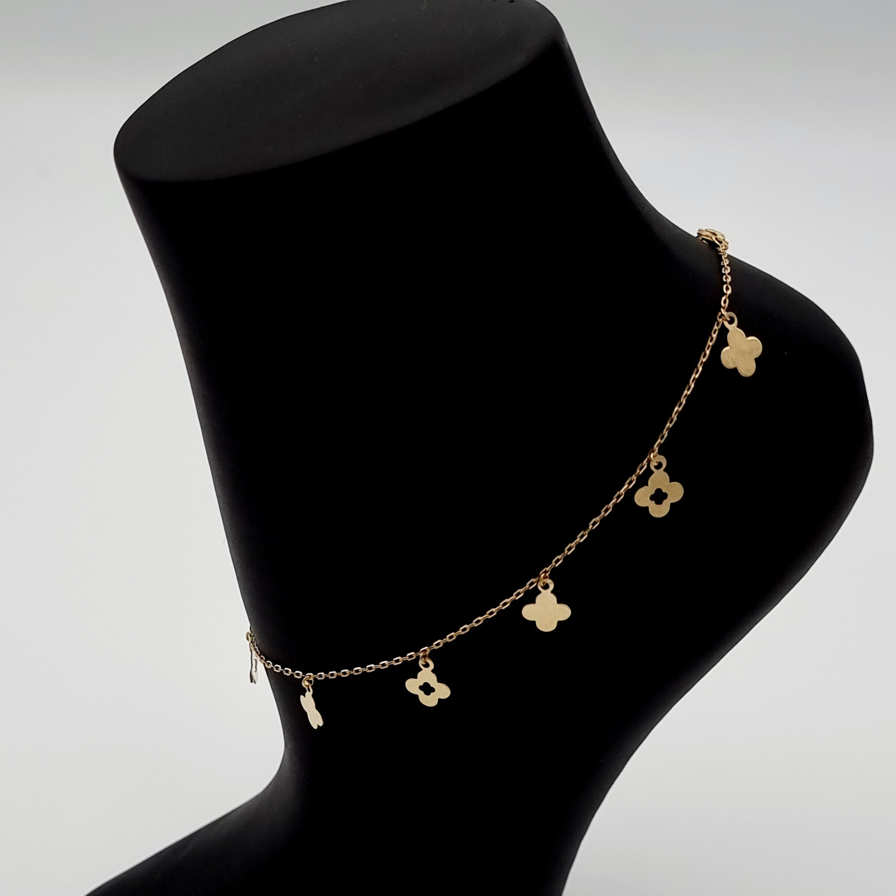 18K Pure Gold Hanging Flower Anklet