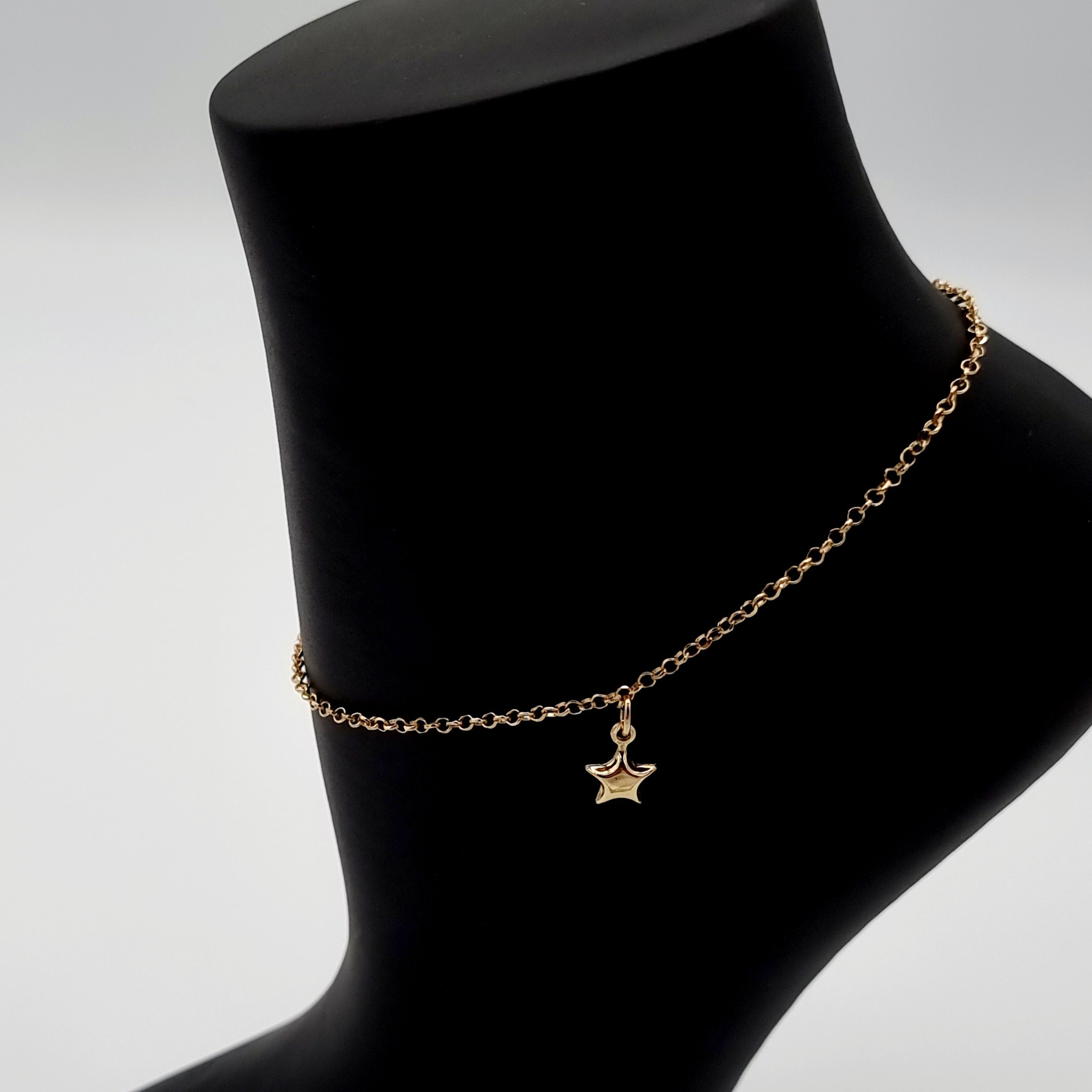 18K Pure Gold Hanging Star Anklet