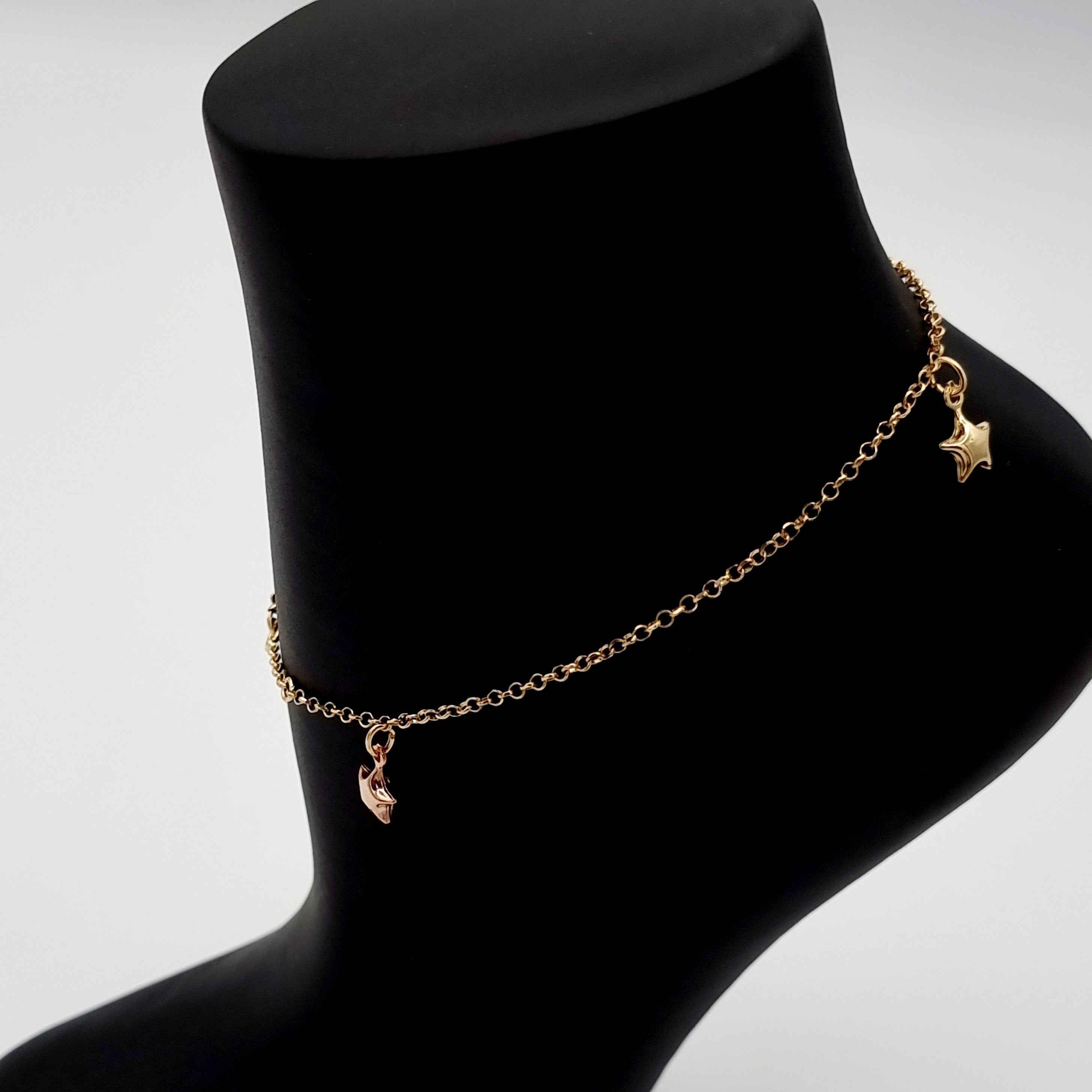 18K Pure Gold Hanging Star Anklet