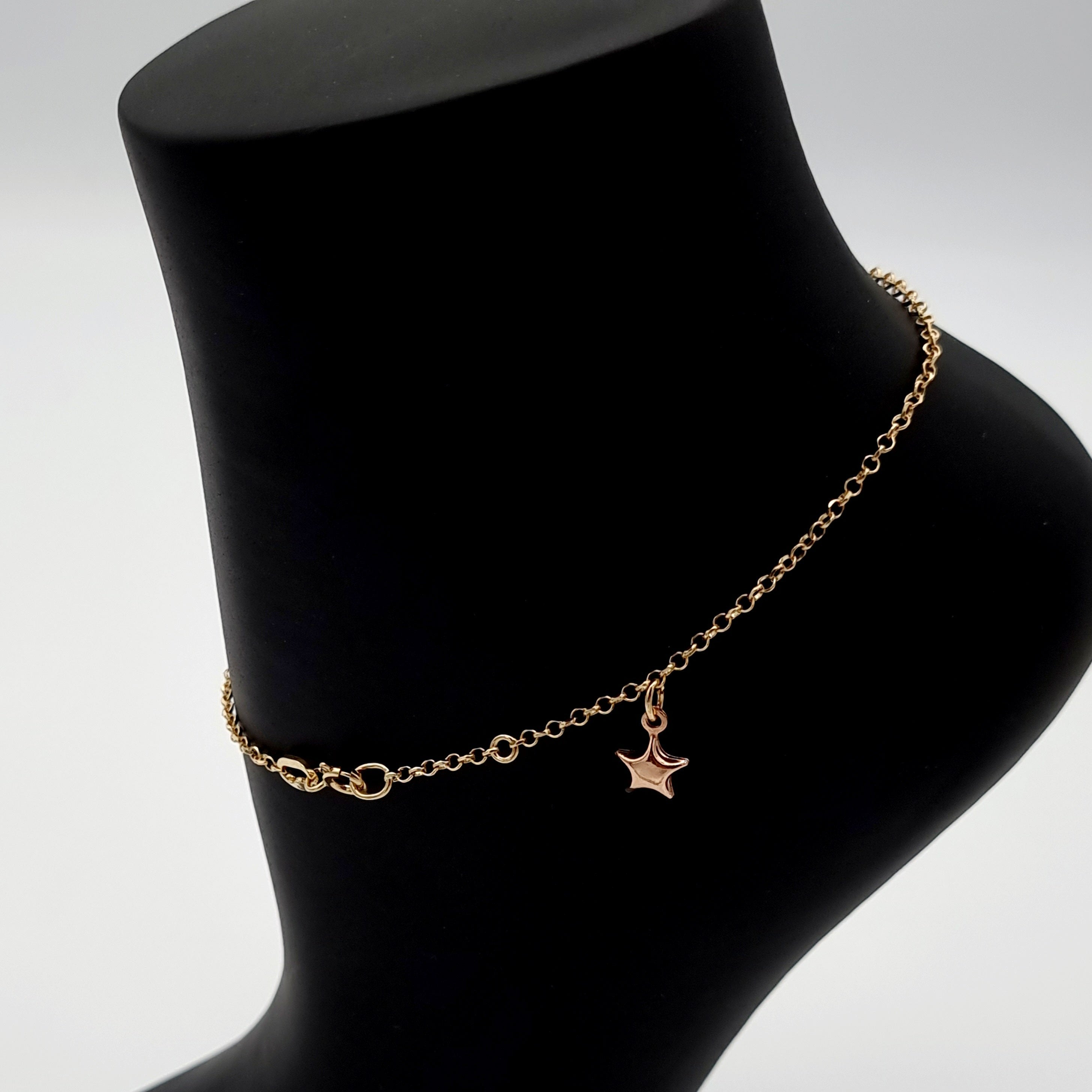 18K Pure Gold Hanging Star Anklet