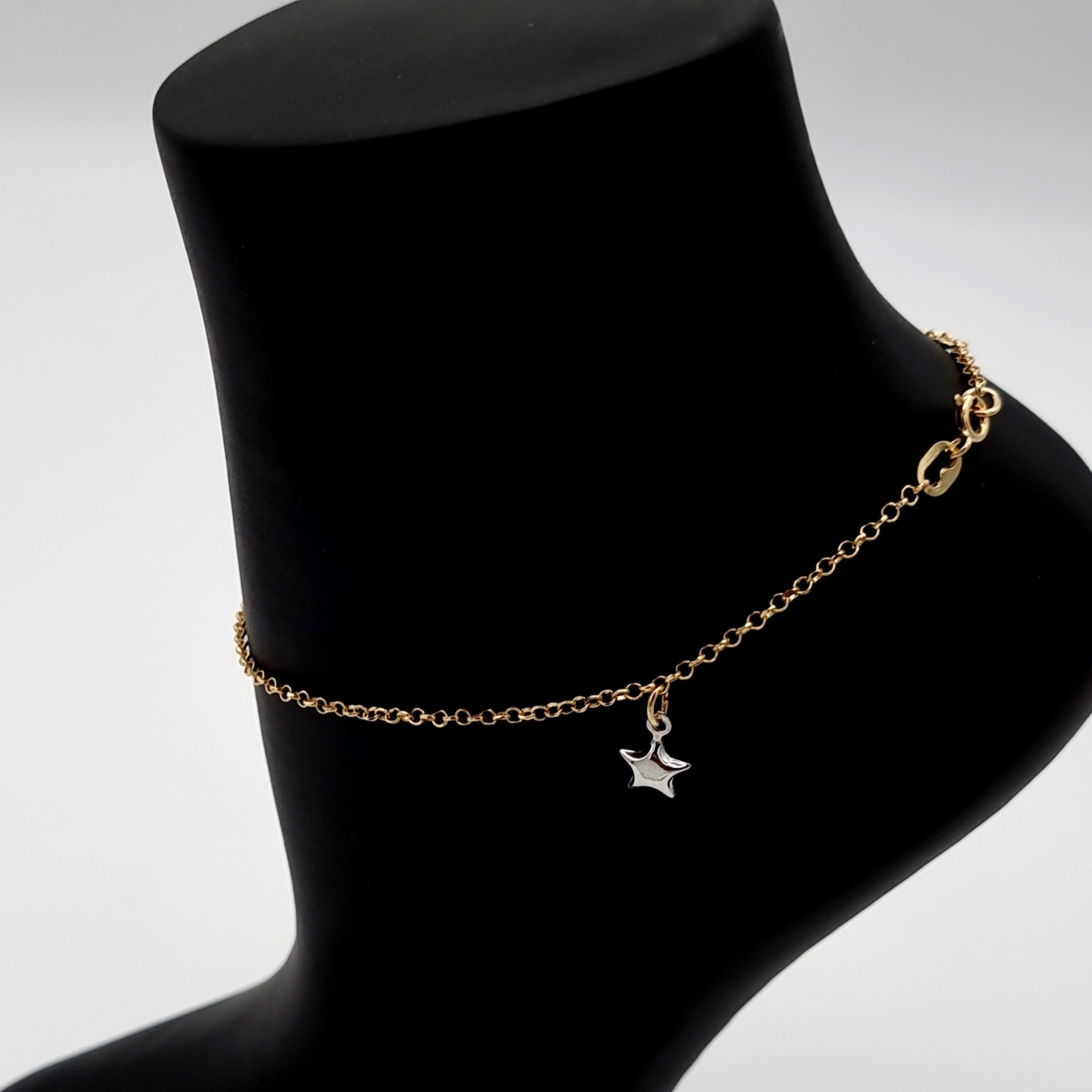 18K Pure Gold Hanging Star Anklet