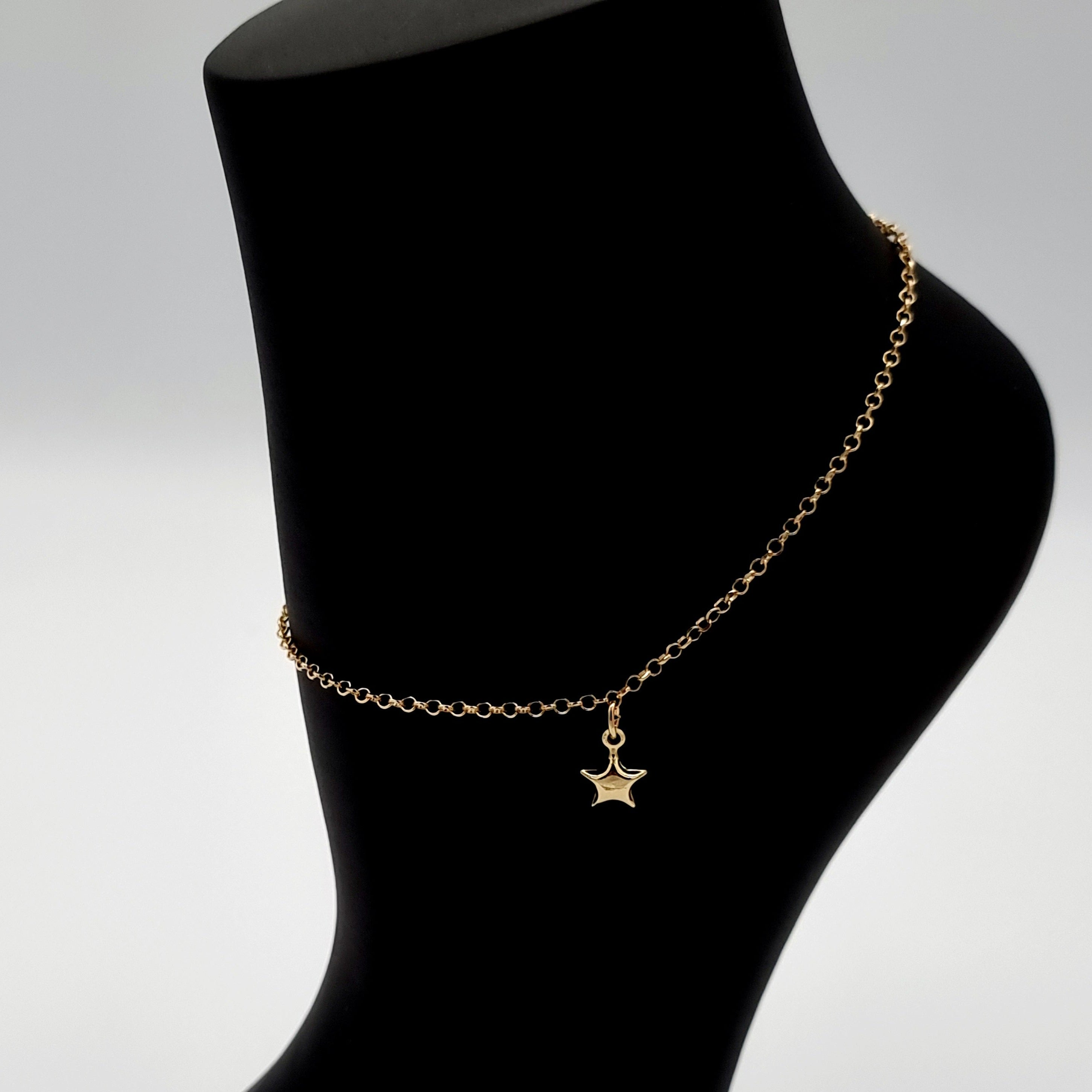 18K Pure Gold Hanging Star Anklet