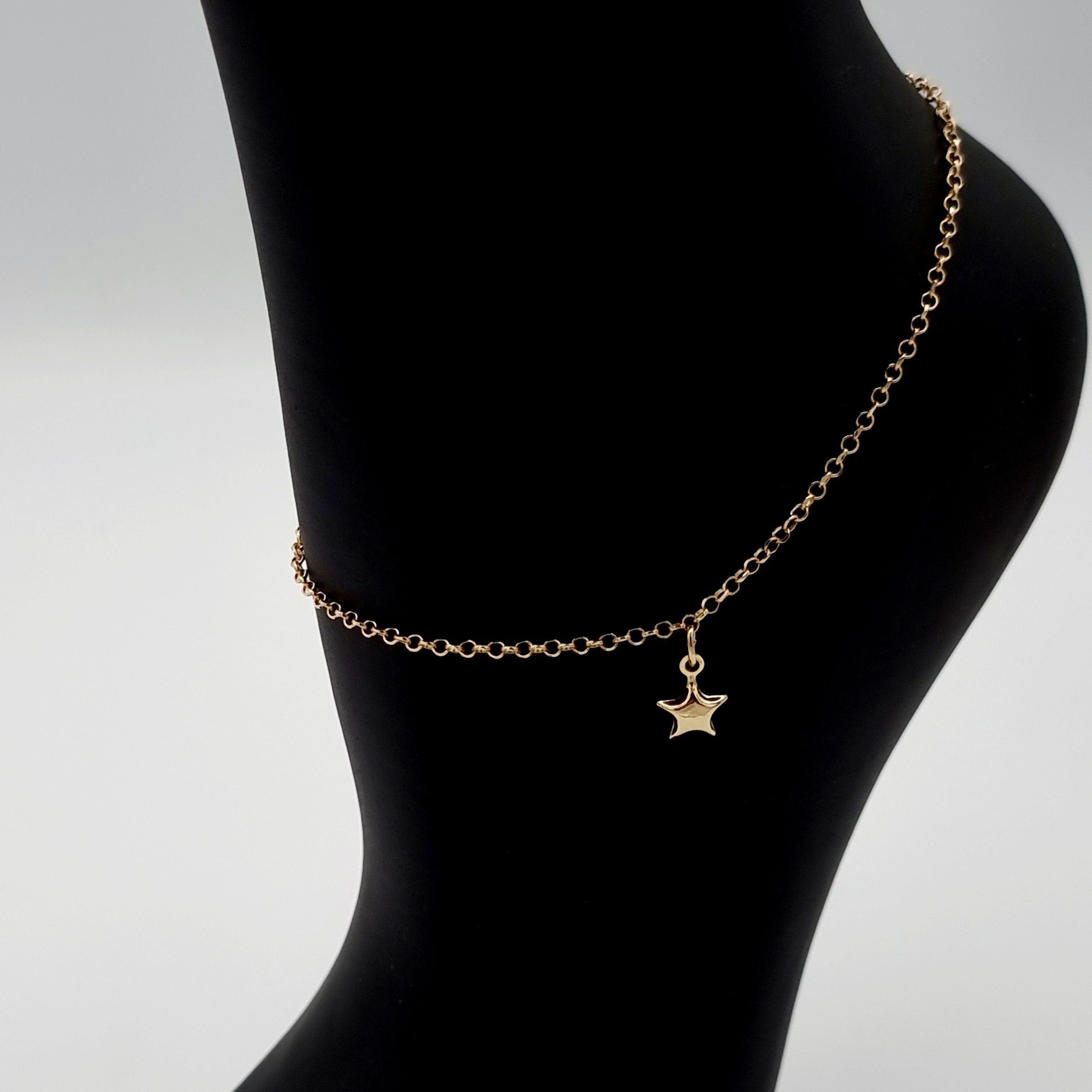 18K Pure Gold Hanging Star Anklet