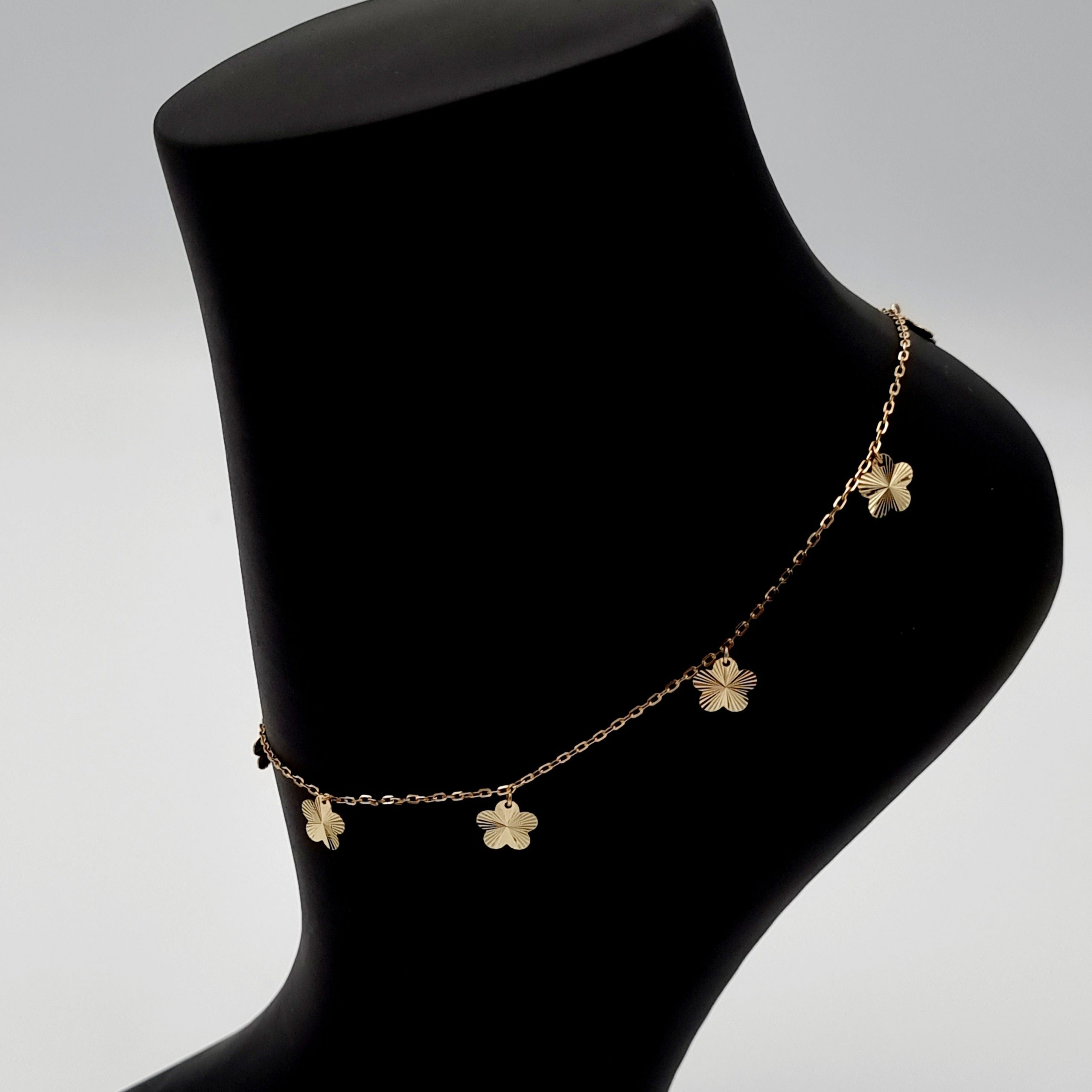18K Pure Gold Hanging Flower Anklet