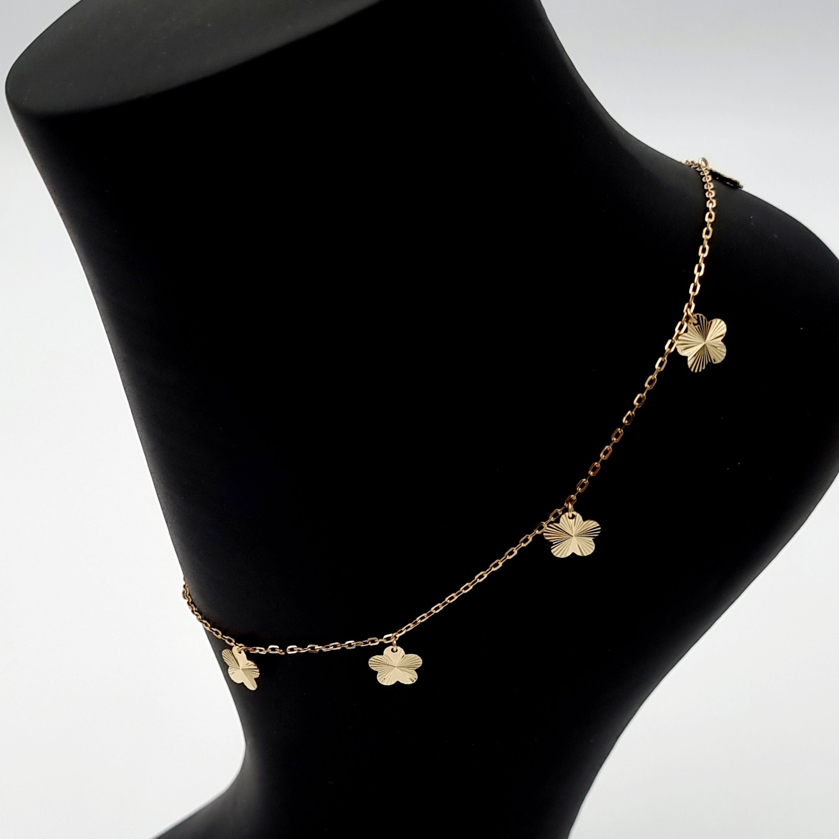 18K Pure Gold Hanging Flower Anklet