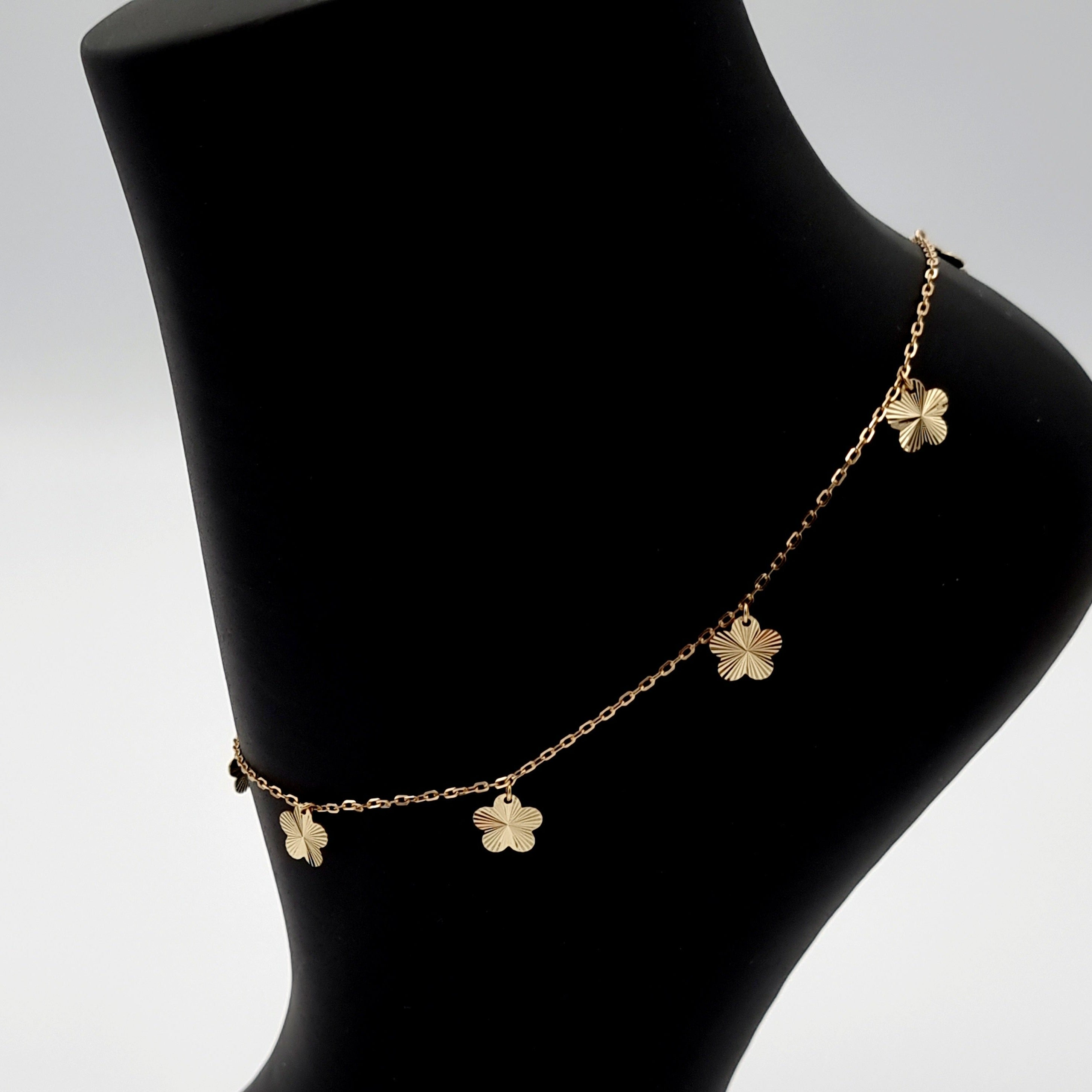 18K Pure Gold Hanging Flower Anklet