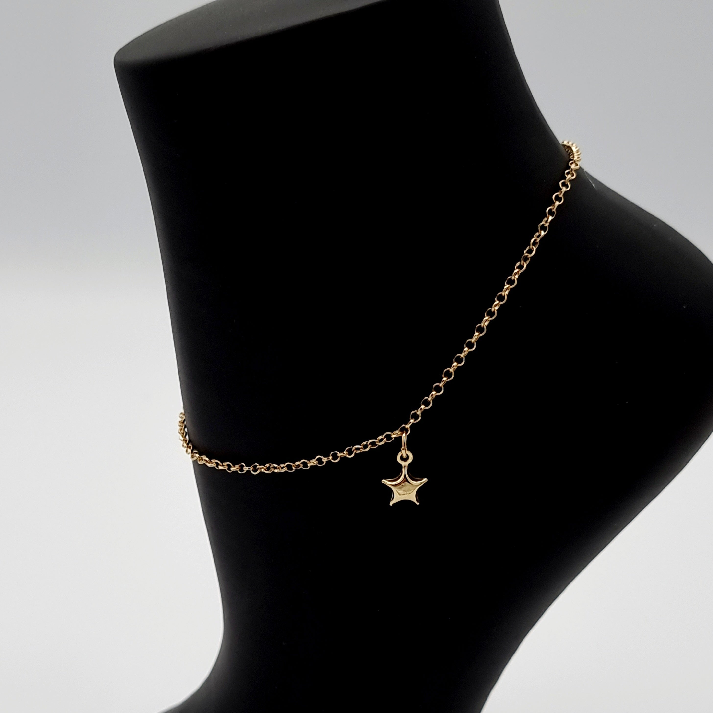 18K Pure Gold Hanging Star Anklet