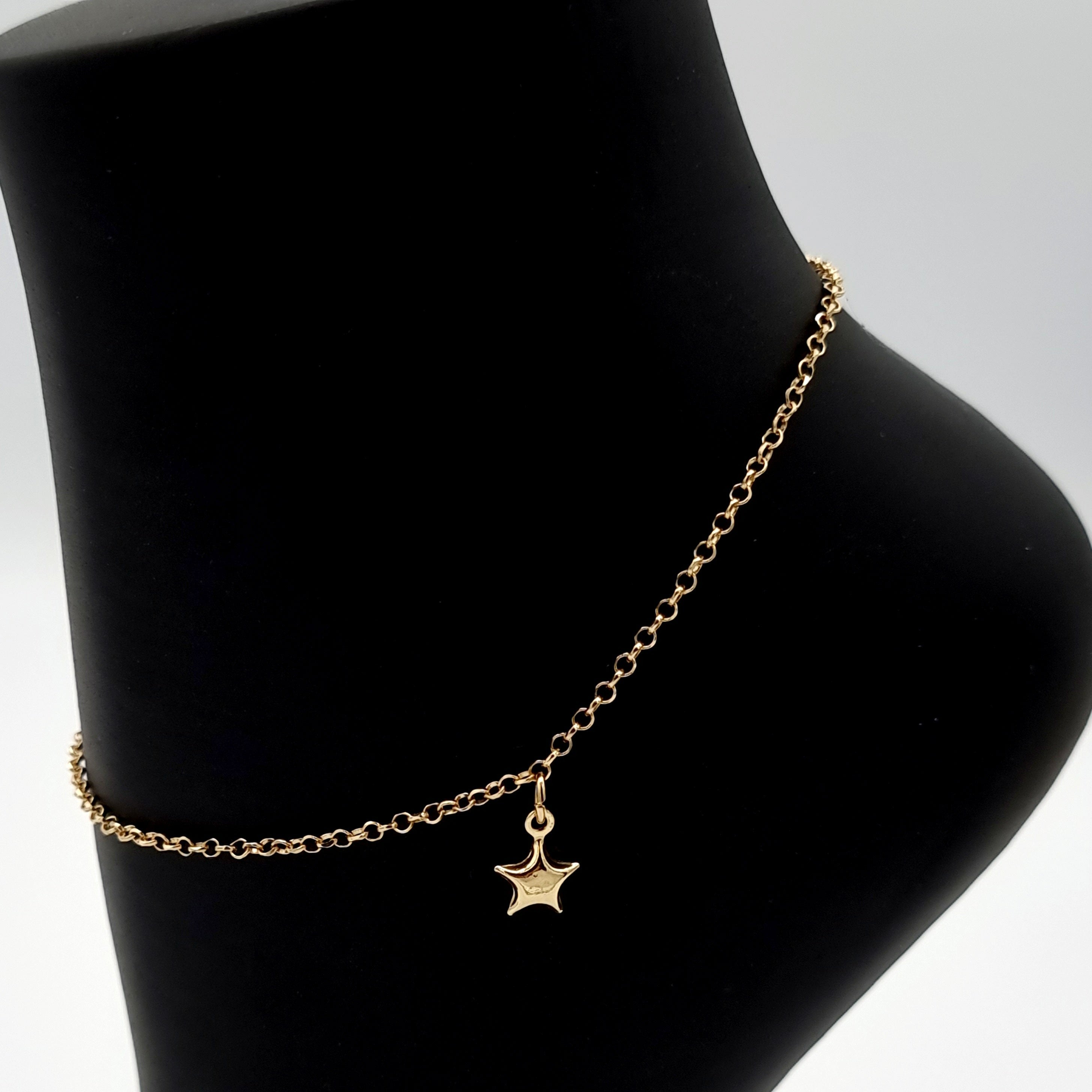 18K Pure Gold Hanging Star Anklet