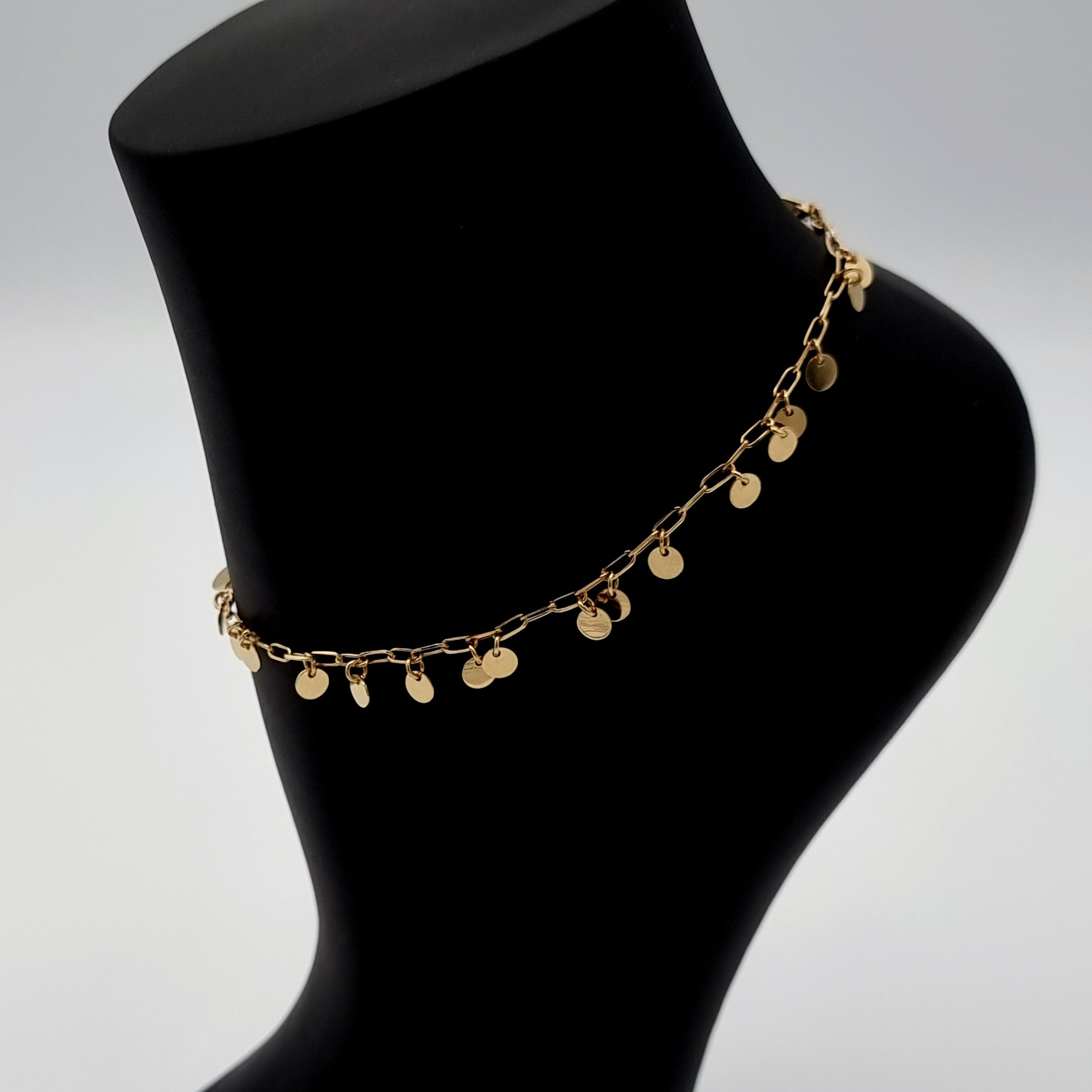 18K Pure Gold Linked Hanging Round Anklet