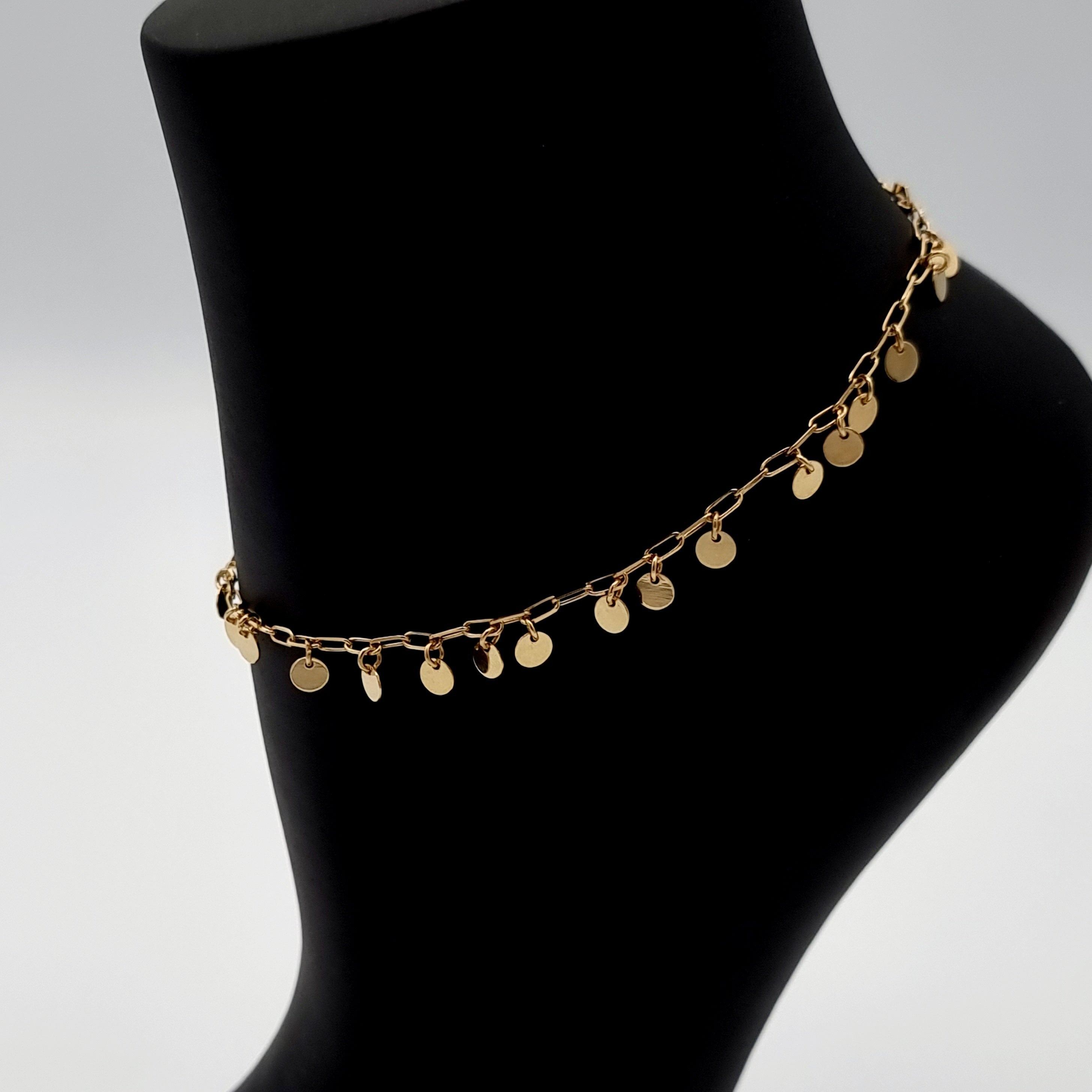 18K Pure Gold Linked Hanging Round Anklet