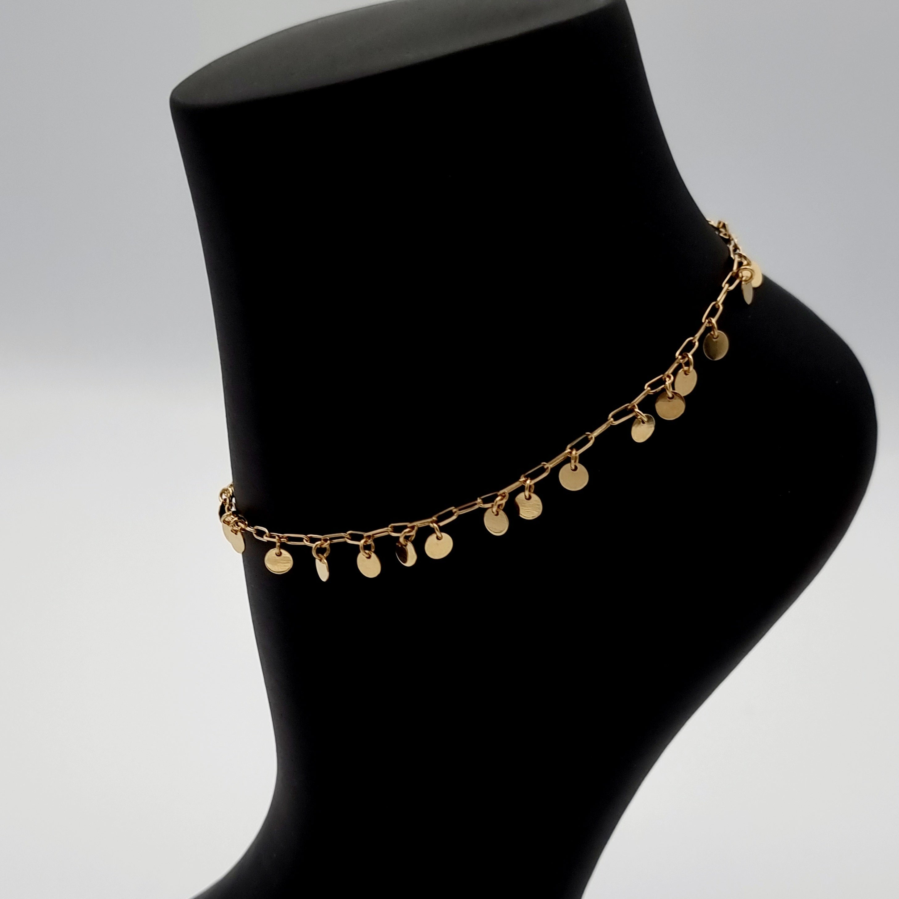 18K Pure Gold Linked Hanging Round Anklet