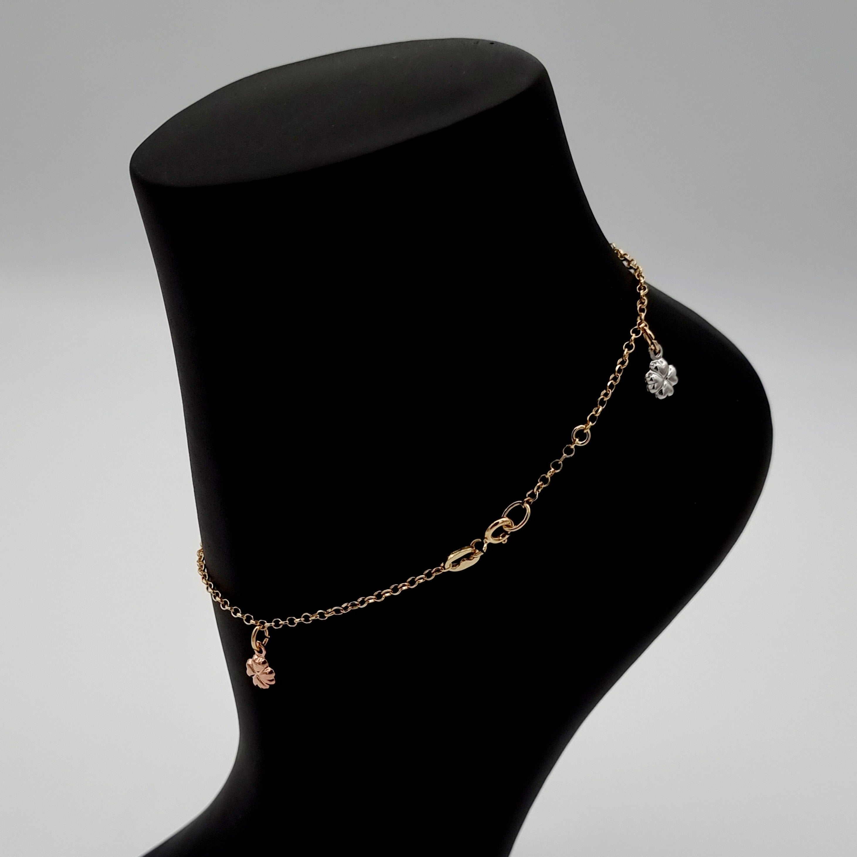 18K Pure Gold Hanging Flower Anklet