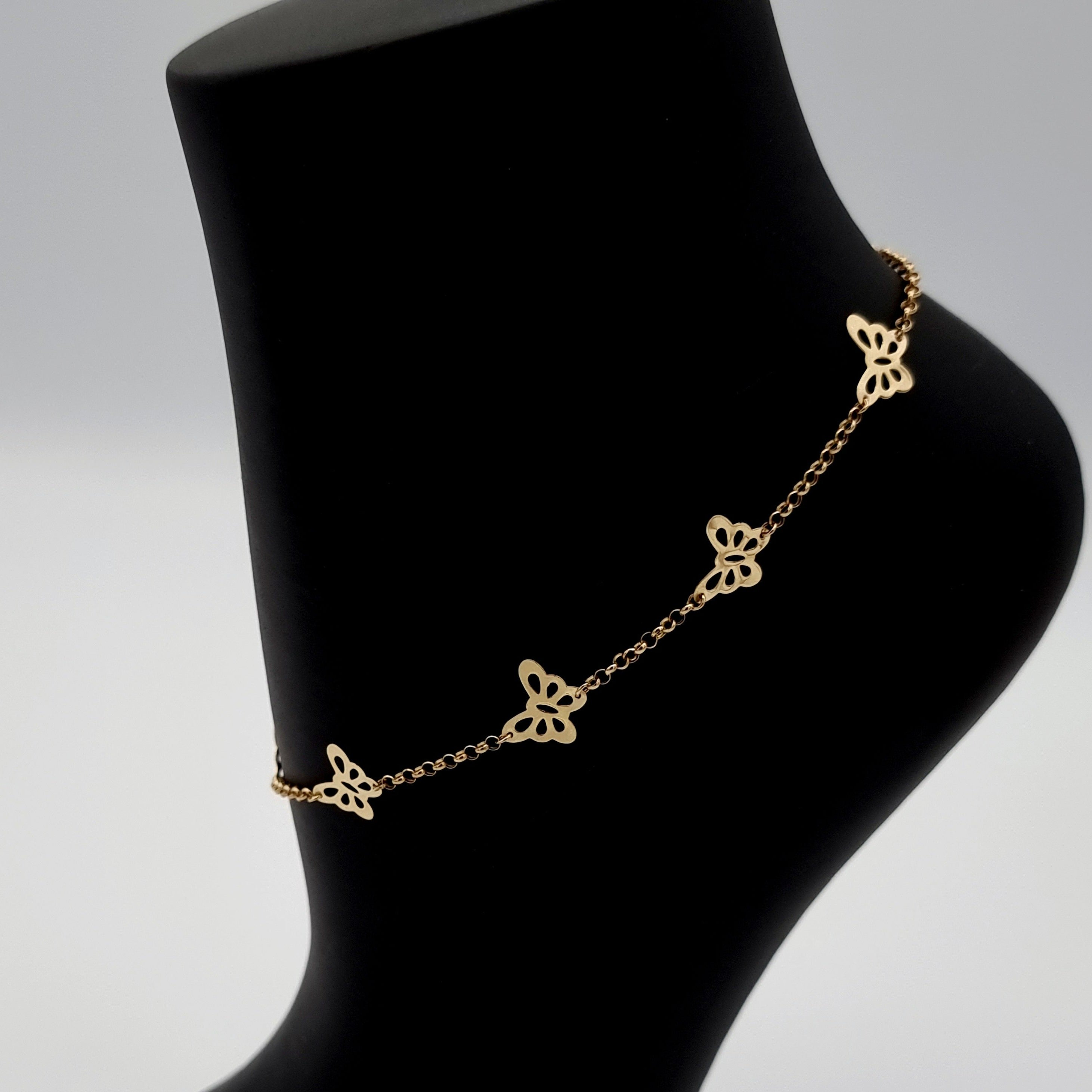 18K Pure Gold Butterfly Anklet