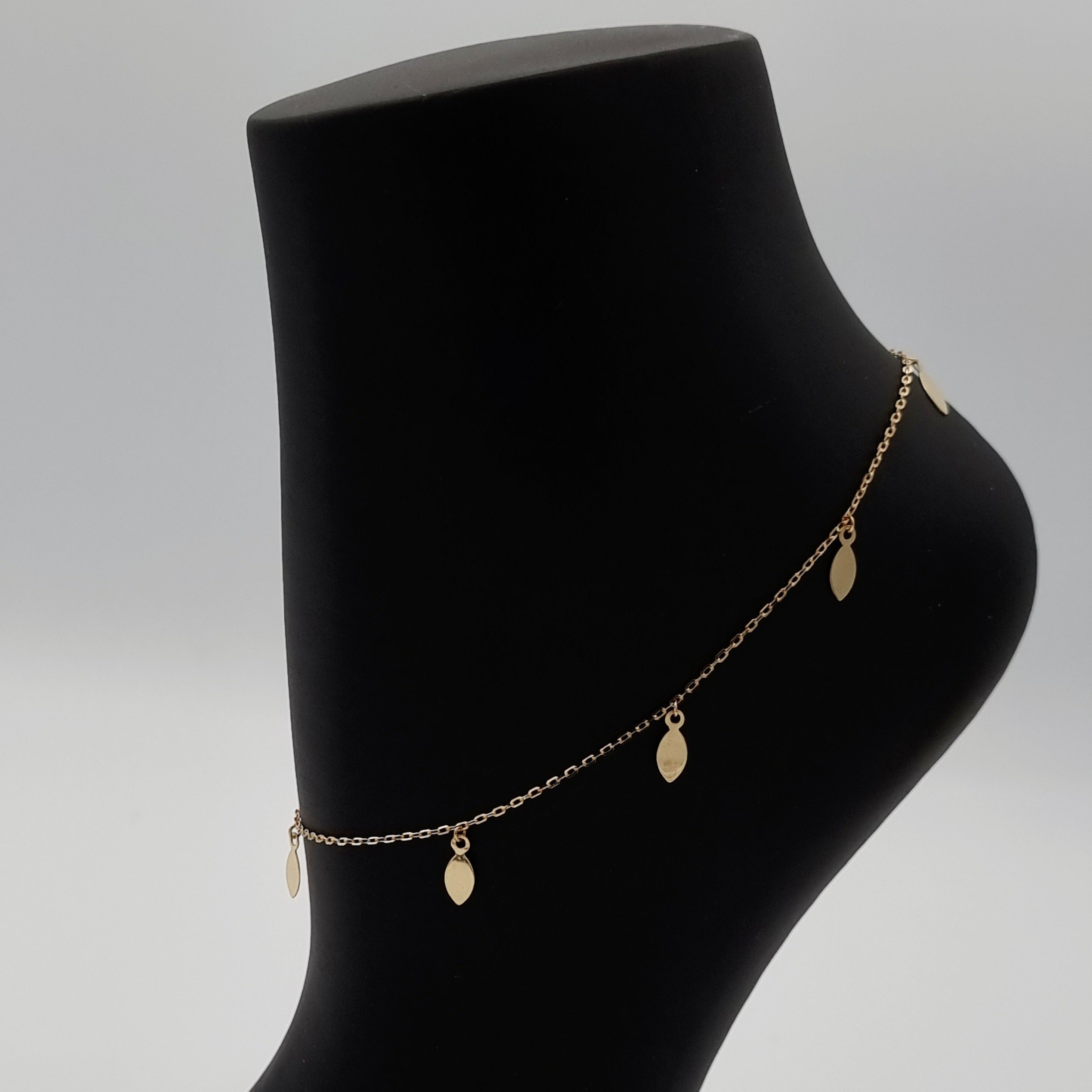 18K Pure Gold Hanging Oval Drop Anklet