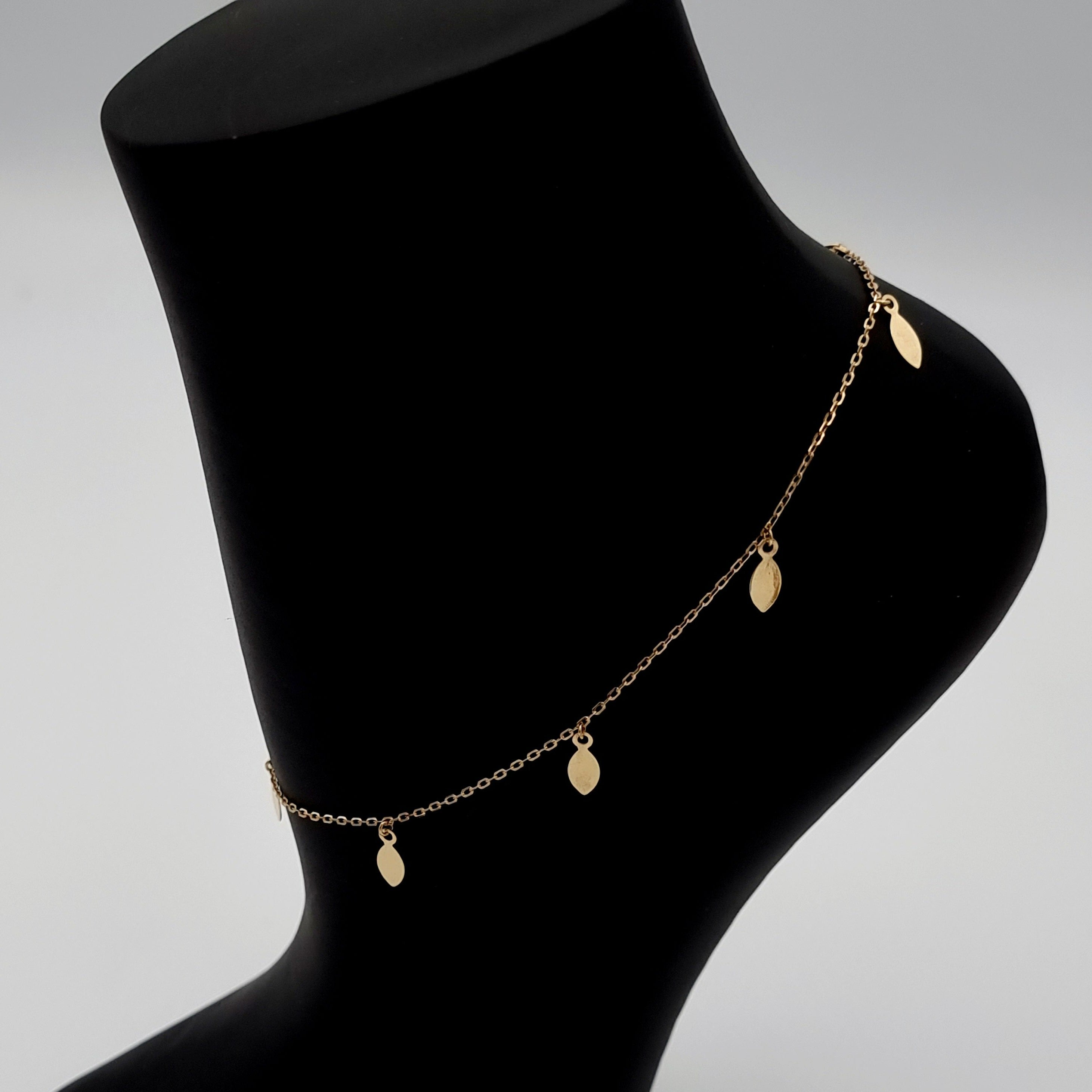 18K Pure Gold Hanging Oval Drop Anklet