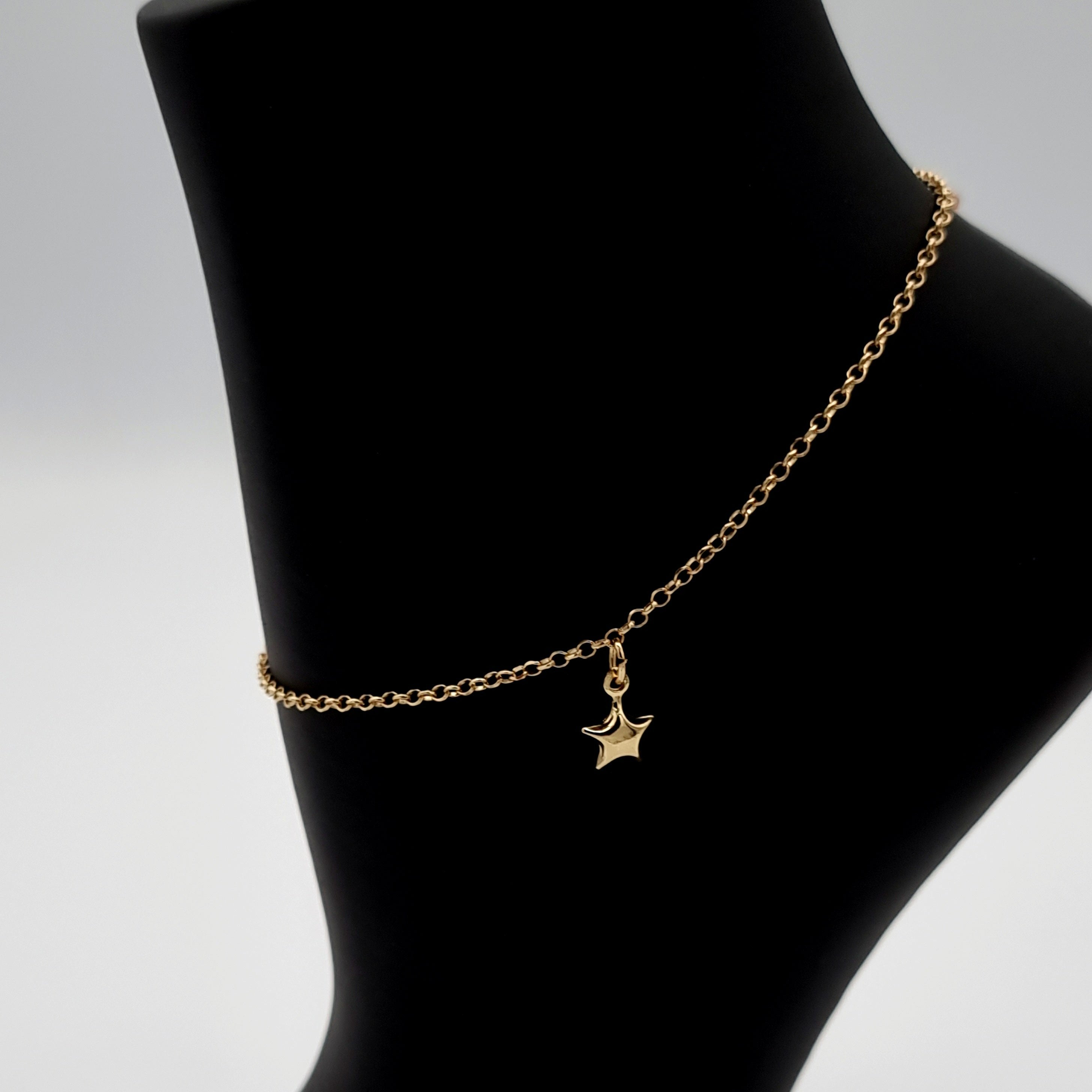 18K Pure Gold Hanging Star Anklet