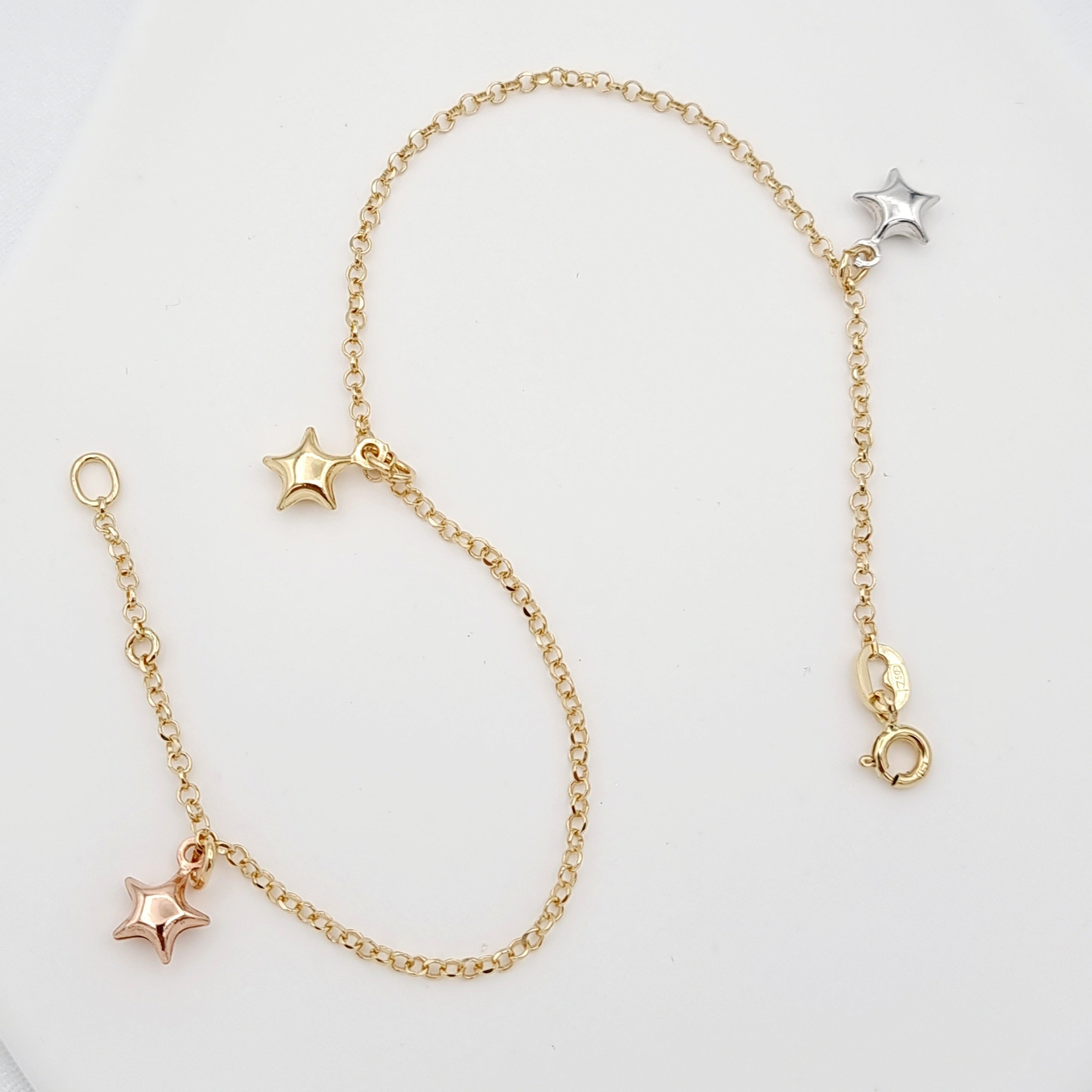 thumbnail image 2 of 18K Yellow Gold Filled Solid Star Charm Anklet – 25cm XL Length – Handmade 2 of 4