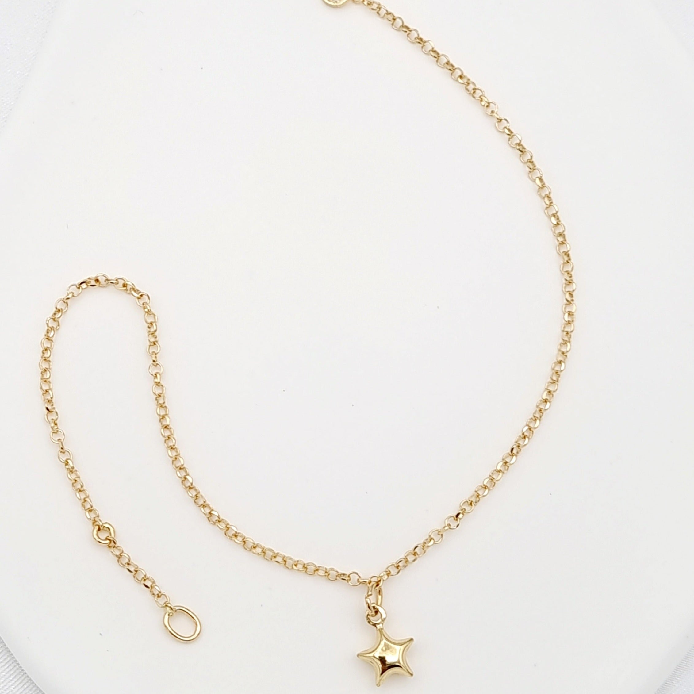 thumbnail image 2 of 18K Yellow Gold Filled Solid Star Charm Anklet – 25cm XL Length – Handmade 2 of 4