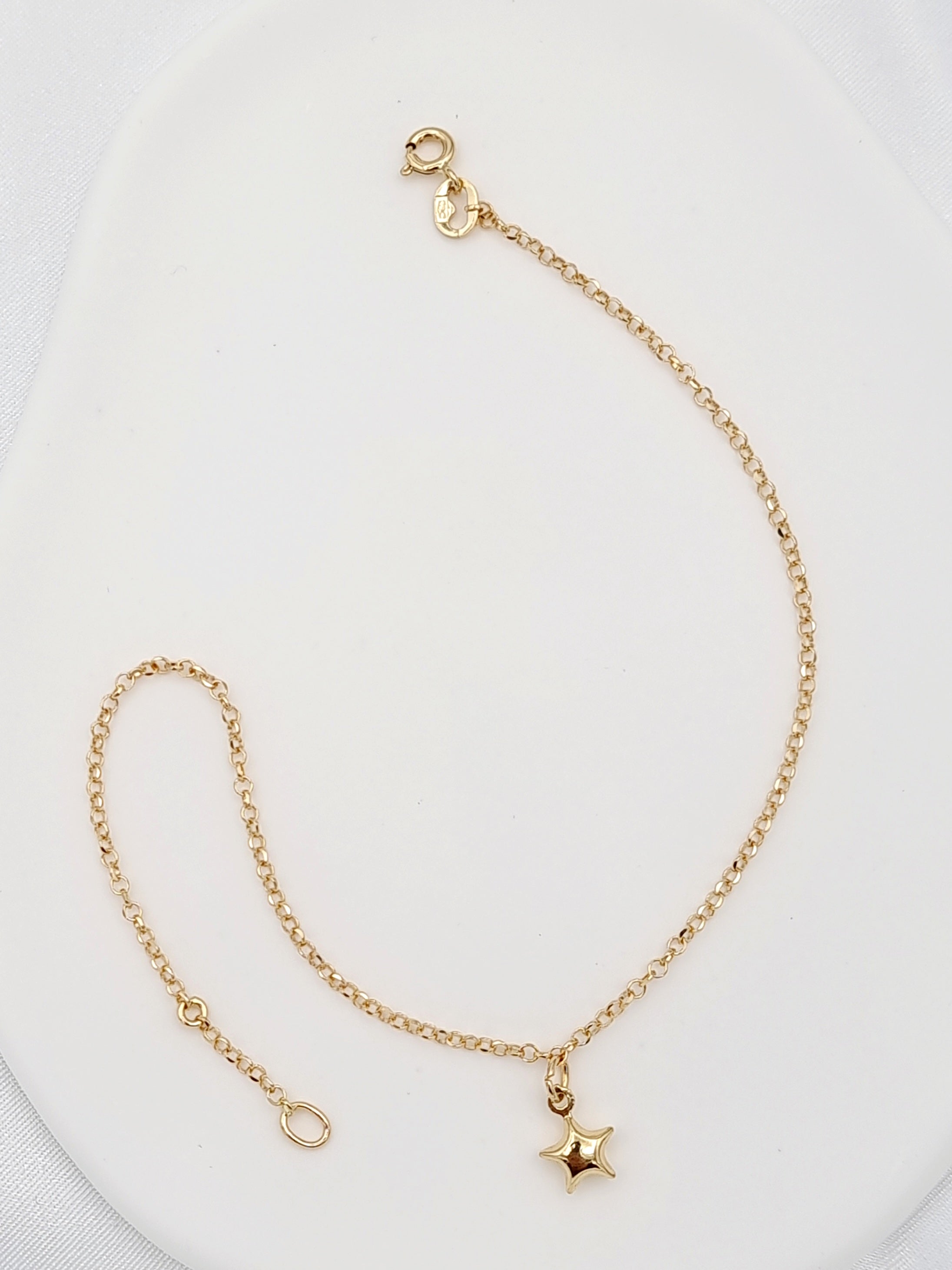 18K Pure Gold Hanging Star Anklet