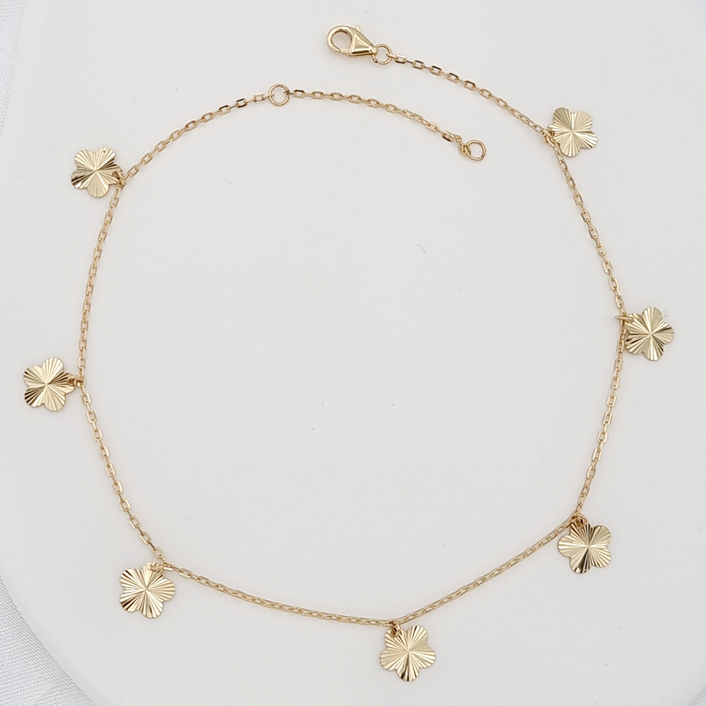 18K Pure Gold Hanging Flower Anklet