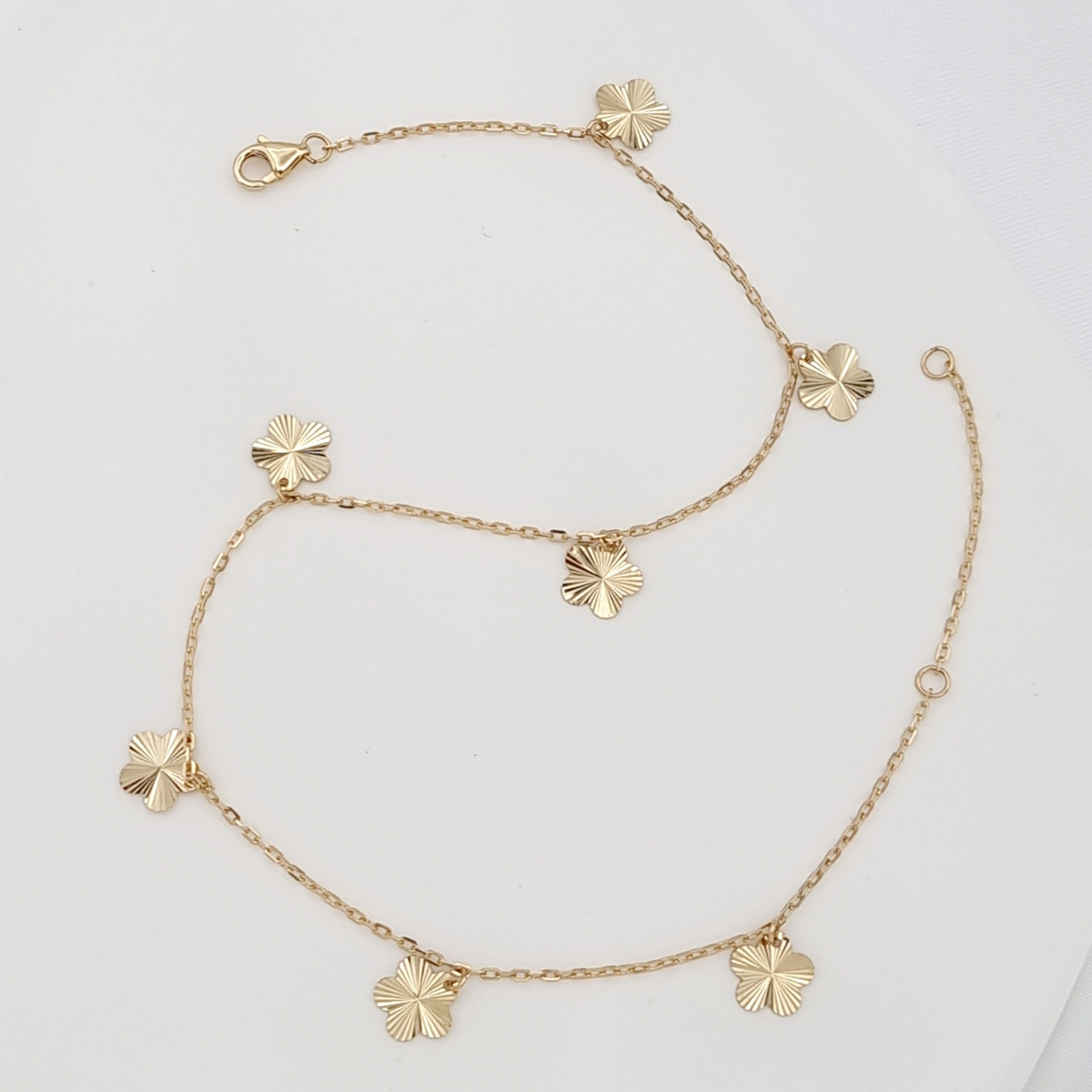 18K Pure Gold Hanging Flower Anklet