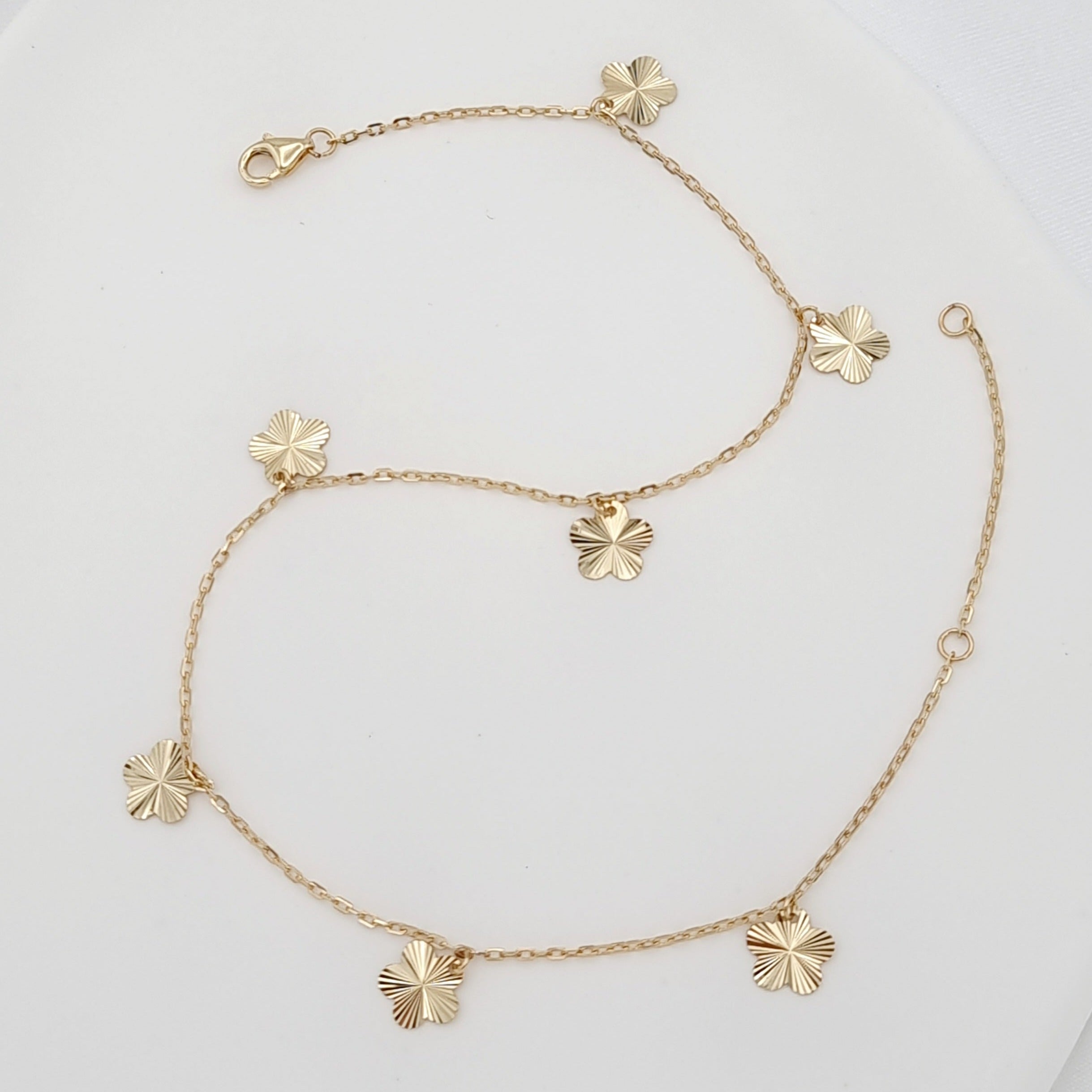 18K Pure Gold Hanging Flower Anklet