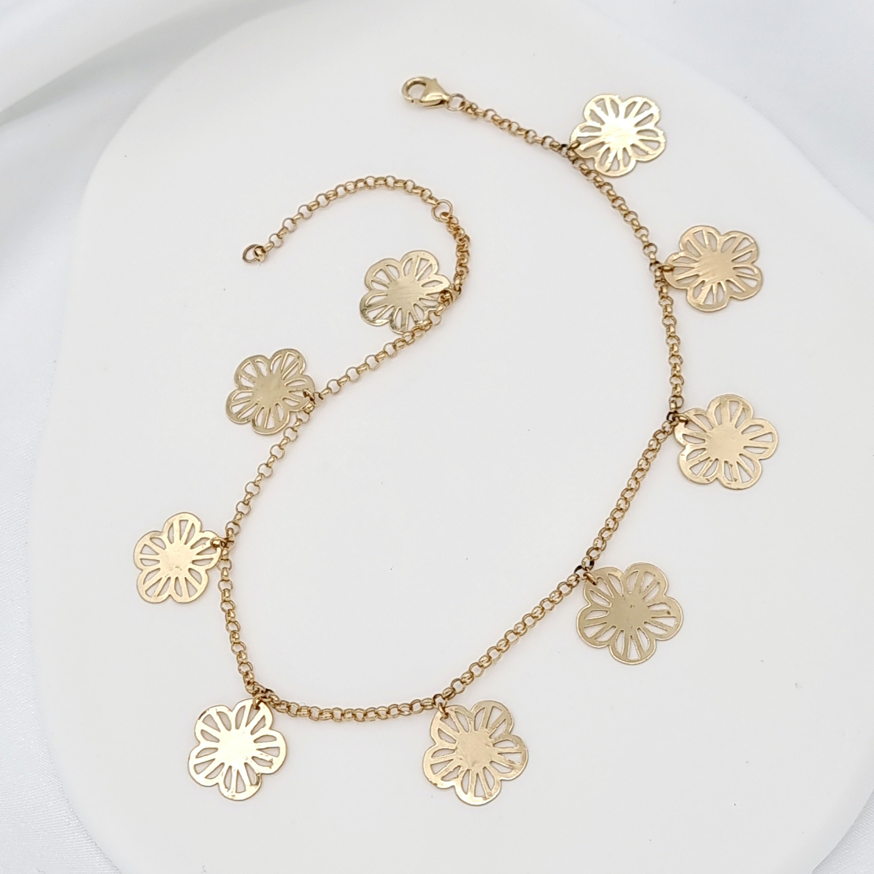 18K Pure Gold Hanging Flower Anklet