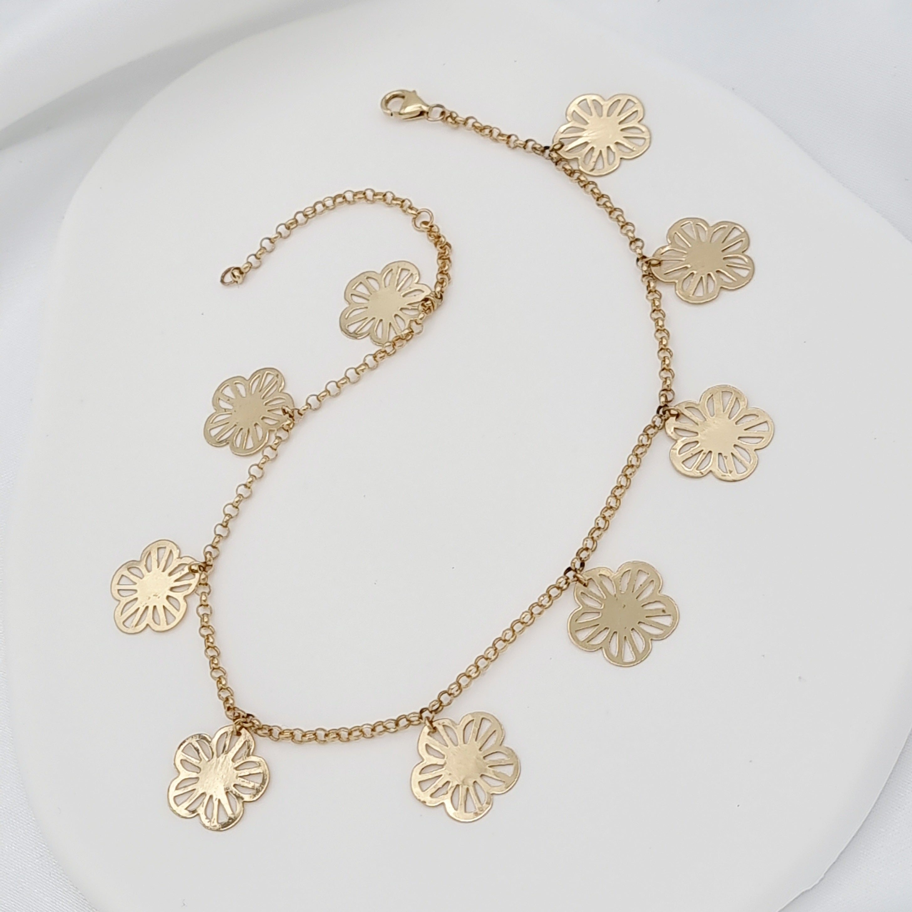 18K Pure Gold Hanging Flower Anklet