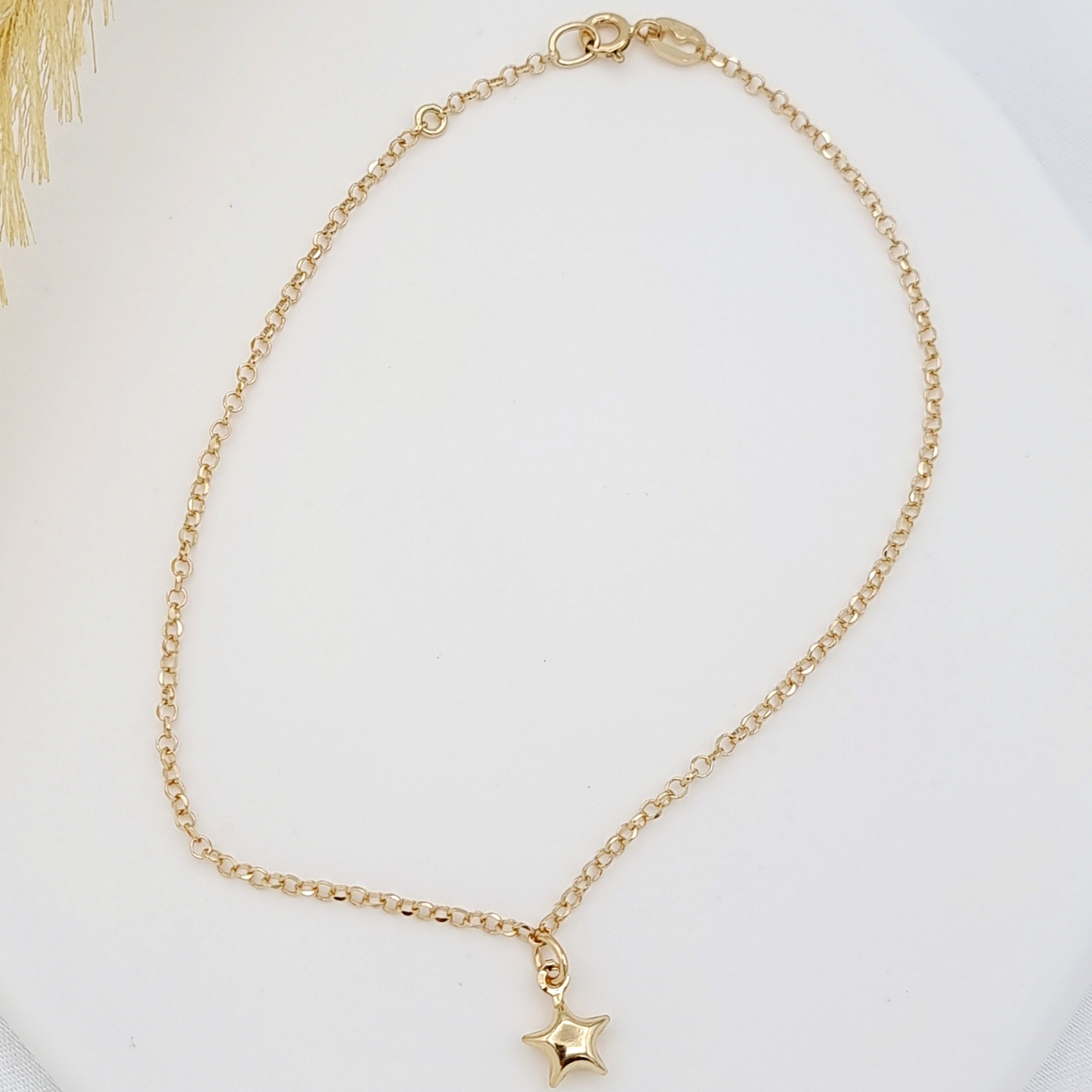 18K Pure Gold Hanging Star Anklet