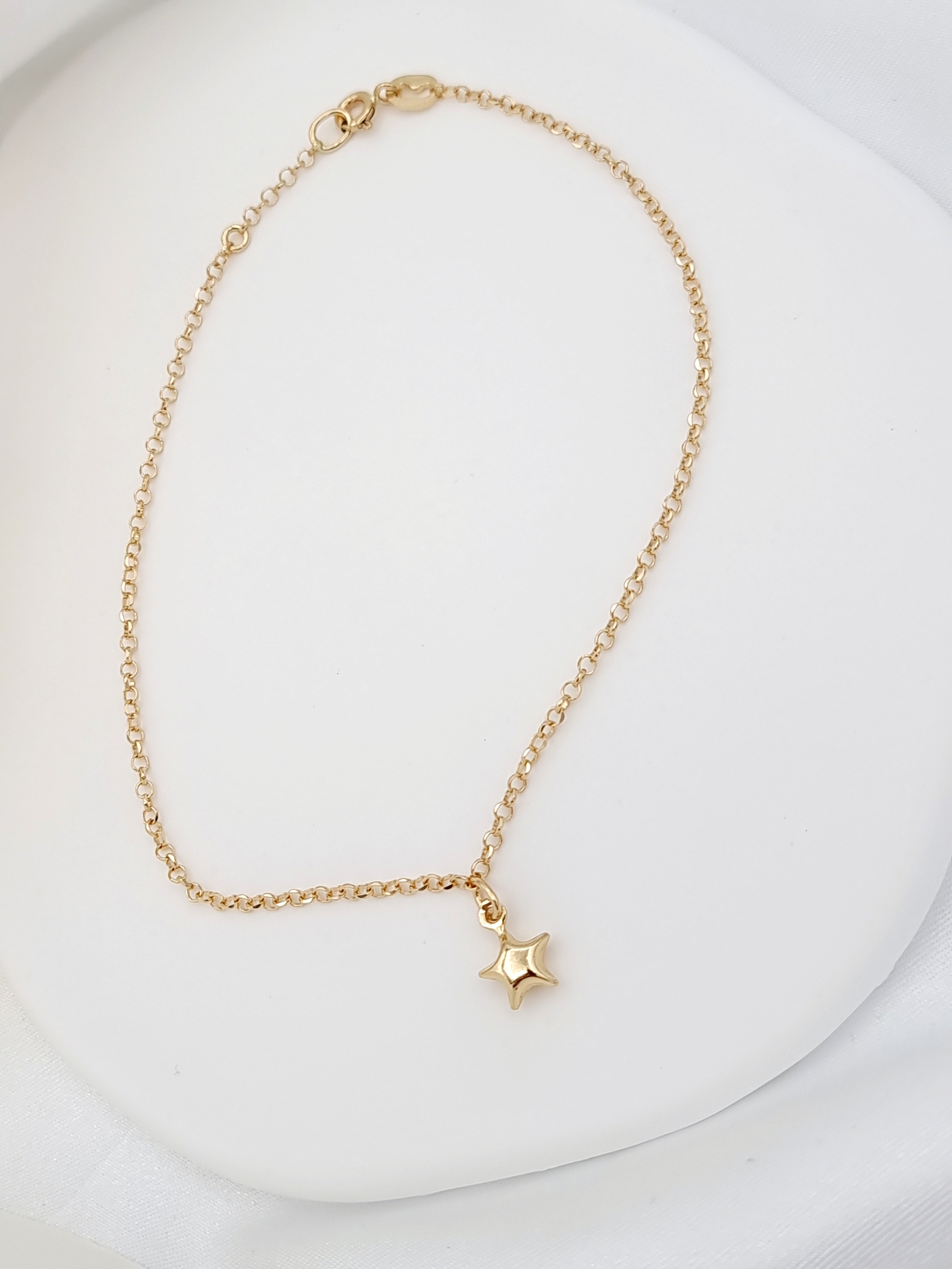 18K Pure Gold Hanging Star Anklet