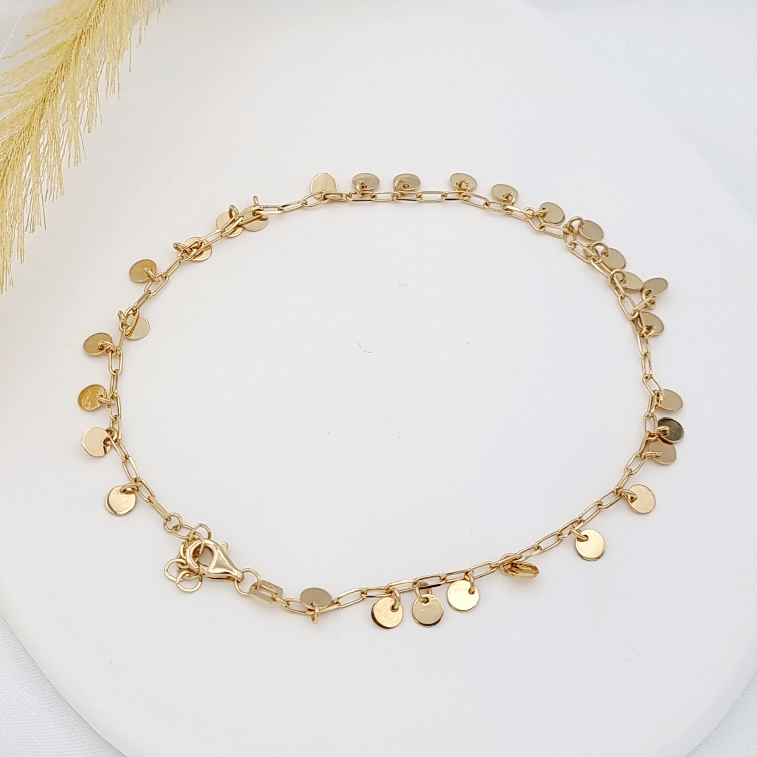 18K Pure Gold Linked Hanging Round Anklet