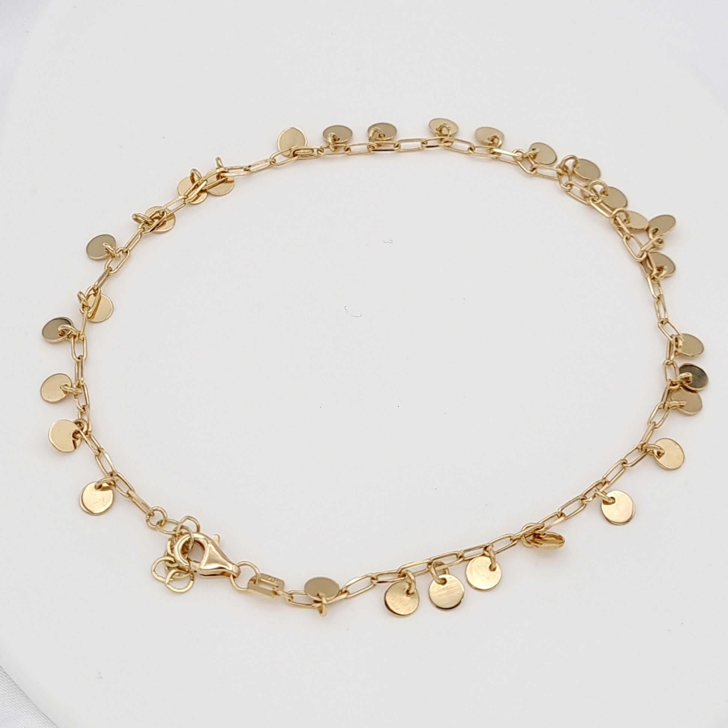 18K Pure Gold Linked Hanging Round Anklet