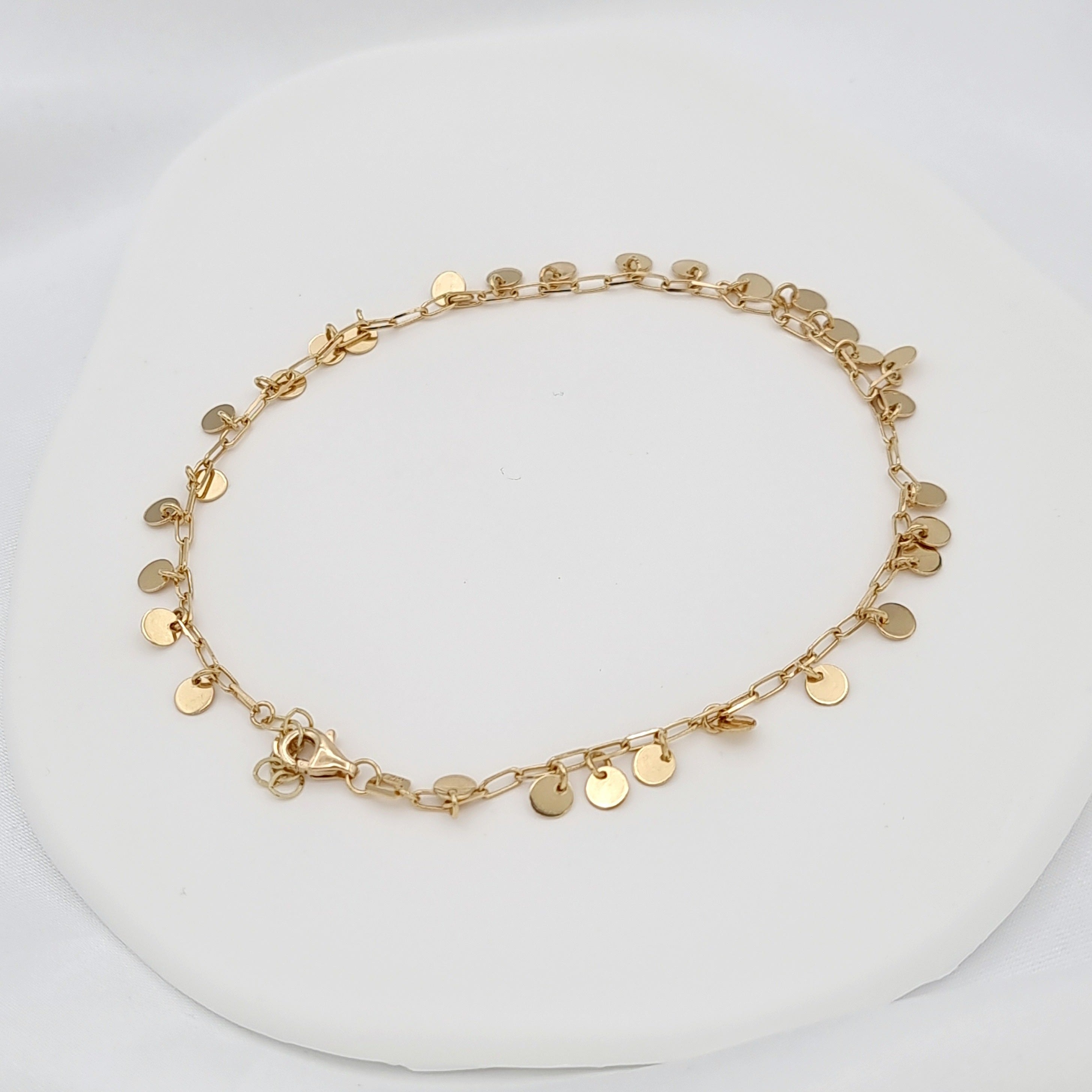 18K Pure Gold Linked Hanging Round Anklet